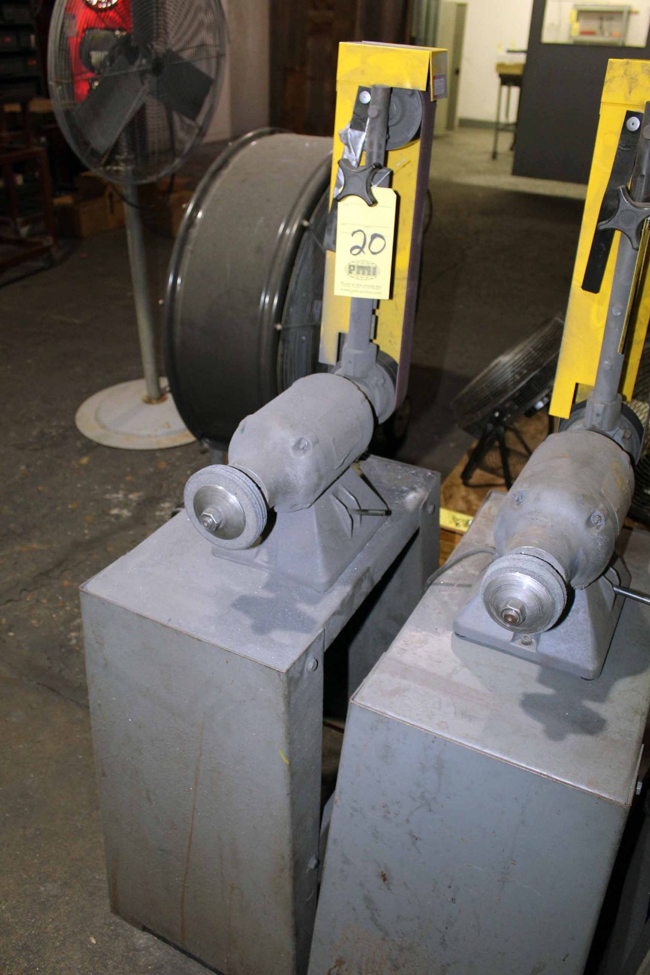 DOUBLE END GRINDER, w/belt sander, pedestal mount, Baldor 3/4 HP motor, 115/230 V.