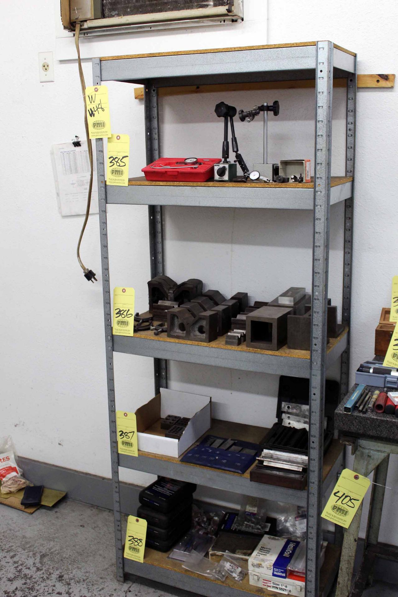 LOT CONSISTING OF: chrome wire rack, roller table, adjustable metal shelves - Image 2 of 3
