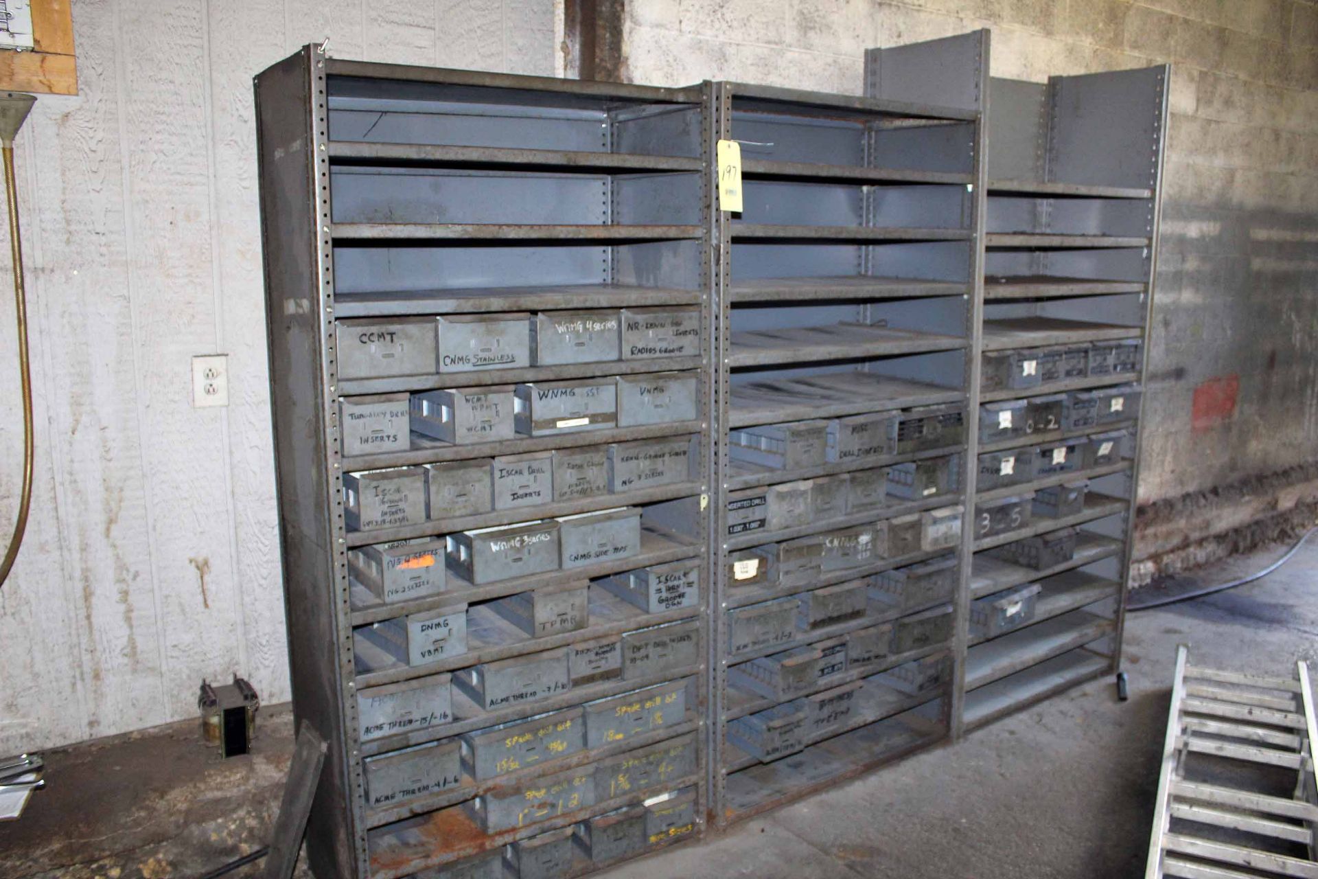 LOT OF METAL SHELVING, w/parts bins