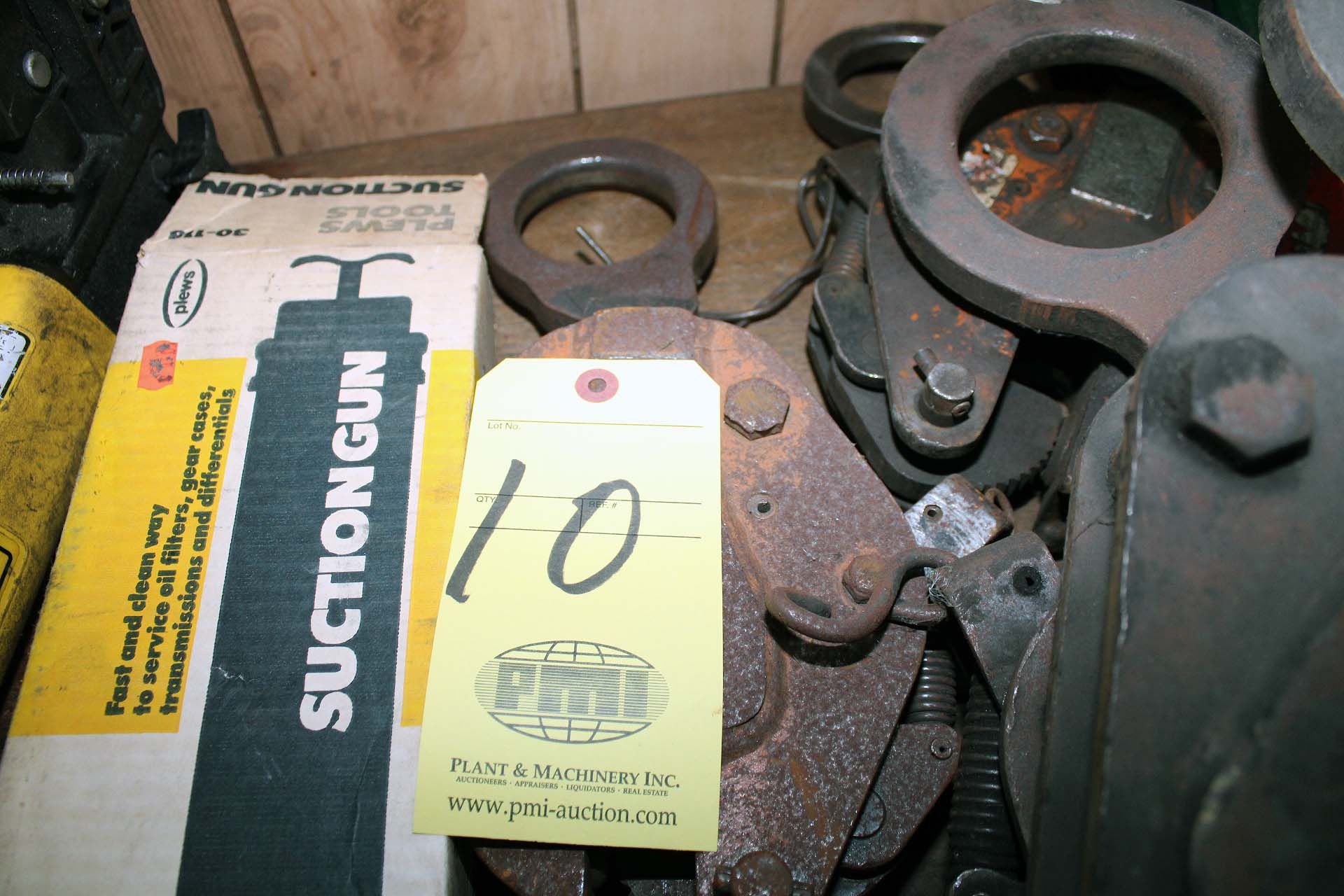 LOT CONSISTING OF: (1) Enerpac hand pump, (2) suction guns, (2) 1" plate clamps, (3) 1-1/2" plate