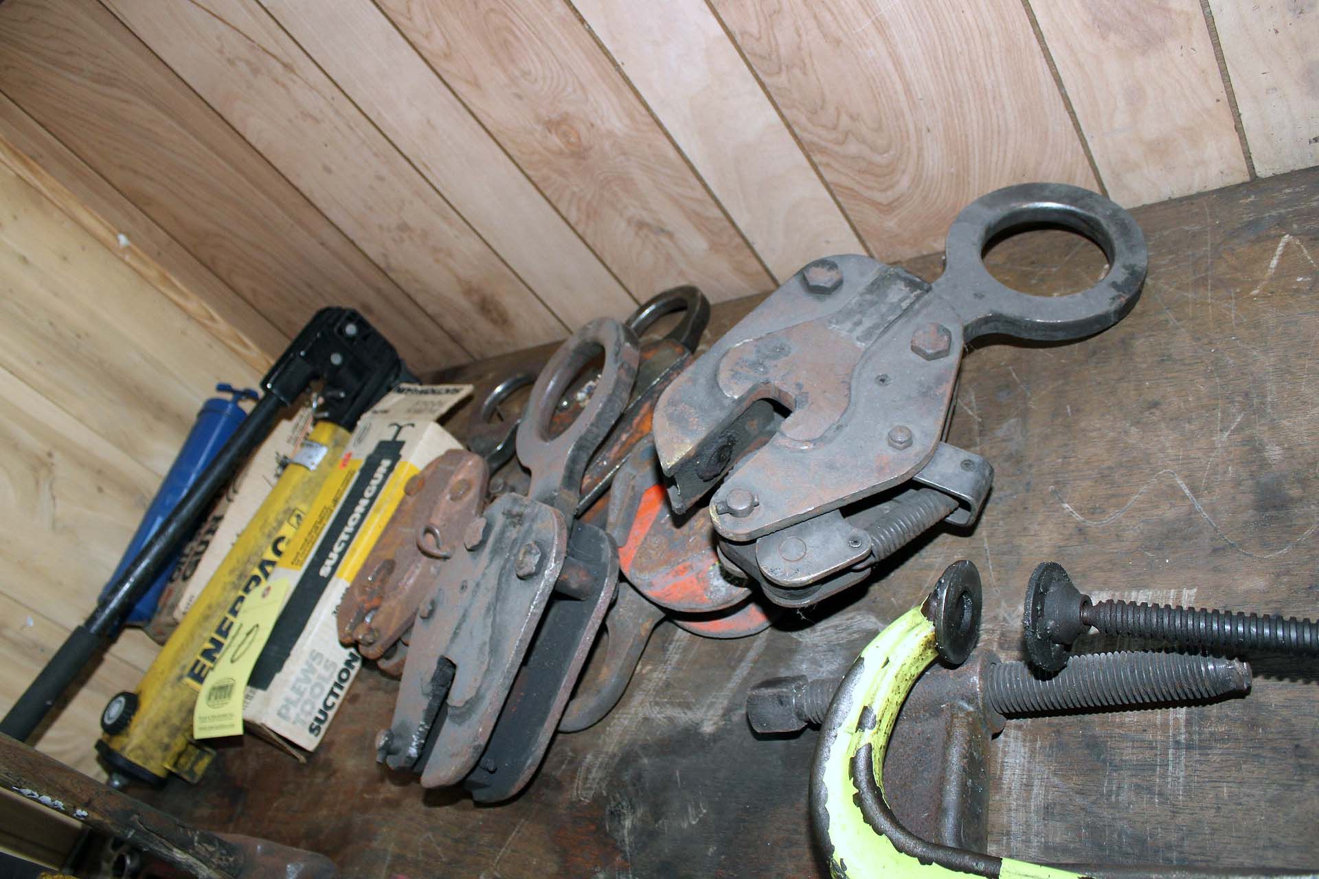 LOT CONSISTING OF: (1) Enerpac hand pump, (2) suction guns, (2) 1" plate clamps, (3) 1-1/2" plate - Image 2 of 4