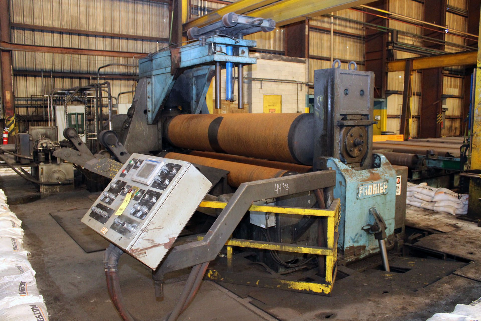 DOUBLE PINCH PLATE ROLL, FRORIEP 12' X 1" MDL. DBH, hyd. drop end, 26.77” top roll, 94 HP, backup