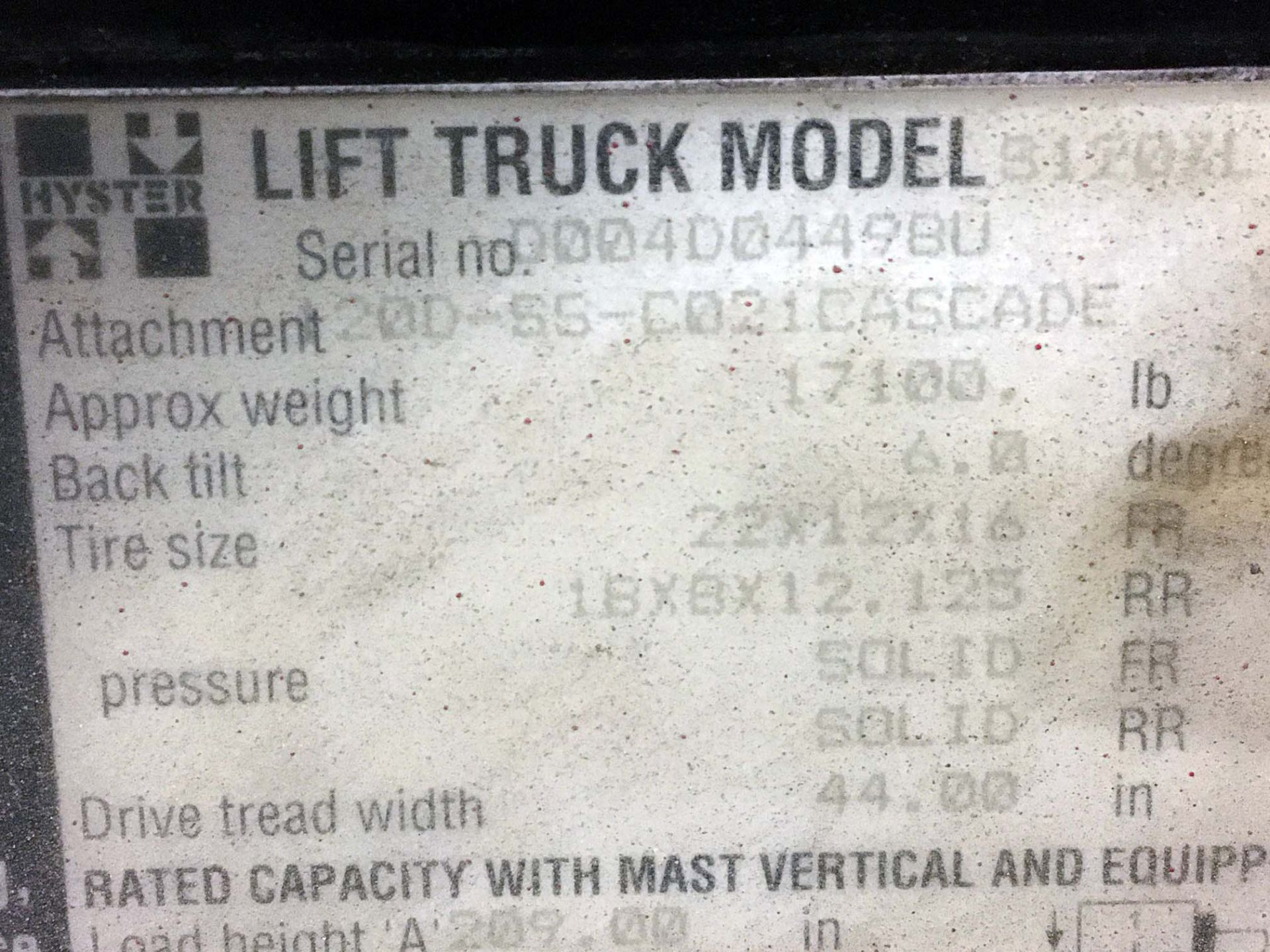 FORKLIFT, HYSTER 10,000-LB BASE CAP. MDL. S120XLS, currently set up for natural gas, 3-stage mast, - Image 5 of 6