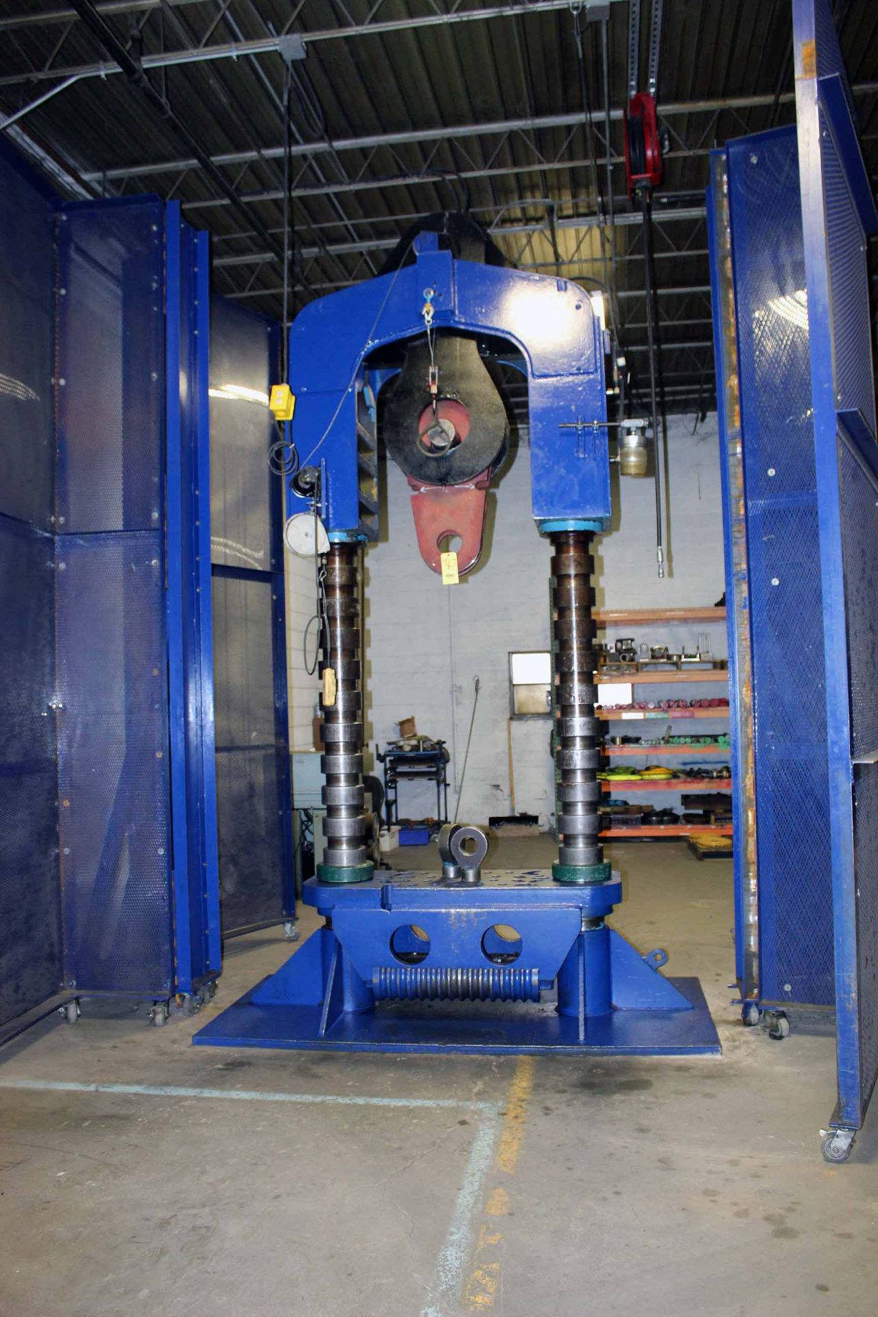 CUSTOM BUILT HYDRAULIC PULL TESTER, heavy fabricated frame, adjustable crosshead, Forney digital