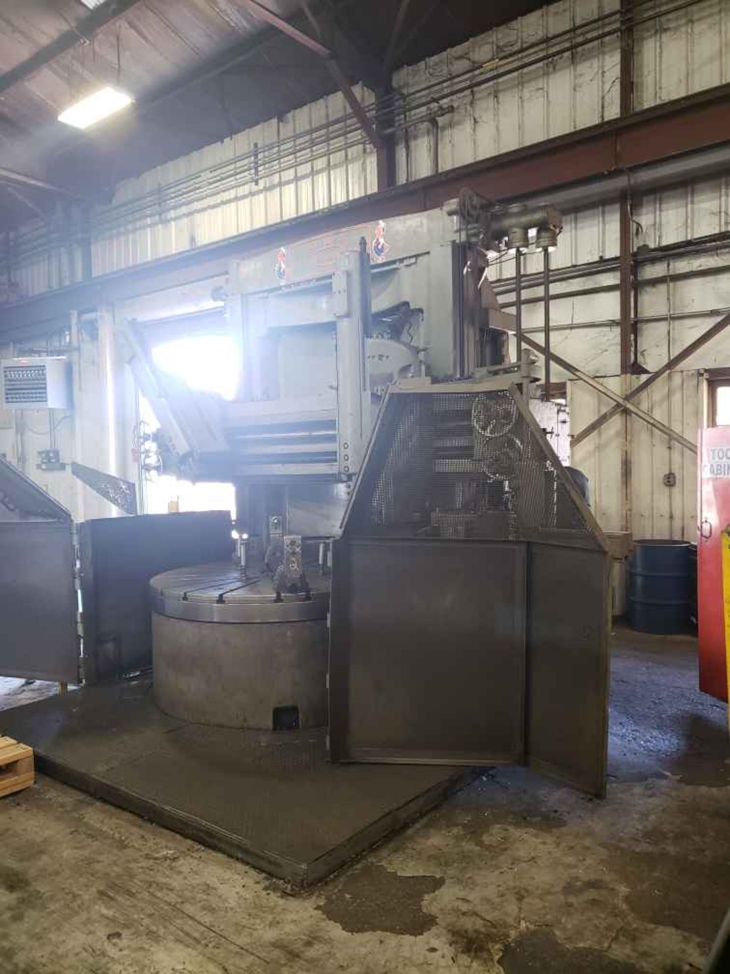 VERTICAL BORING MILL, BULLARD 74” CUTMASTER, R.H. & L.H. swiveling ram, side head, plain tbl. w/ - Image 4 of 5