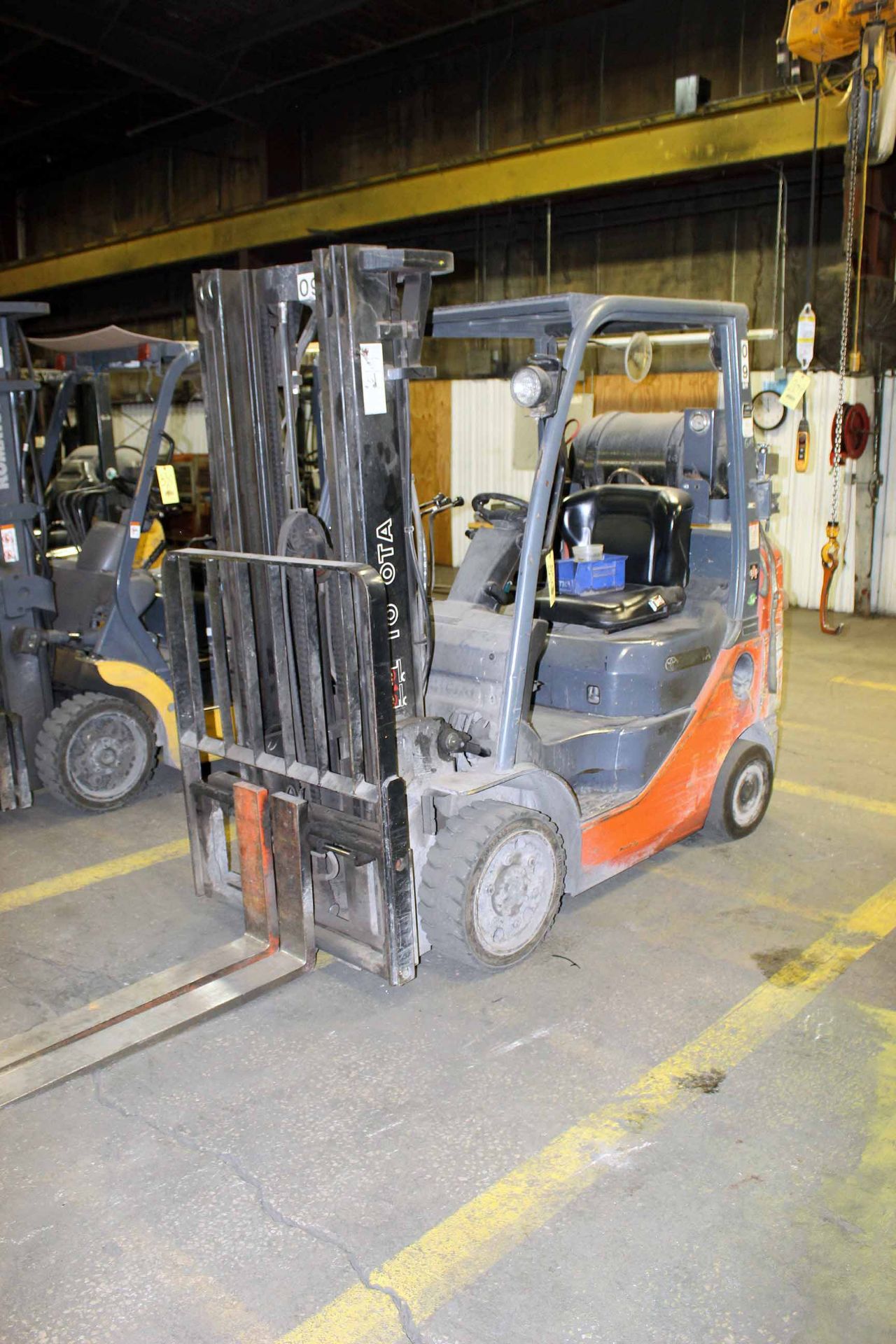 FORKLIFT, TOYOTA 5,000 LB. BASE CAP. MDL. 8FGCU-25, 4,500 lb. cap. @ 24” L.C., currently arranged