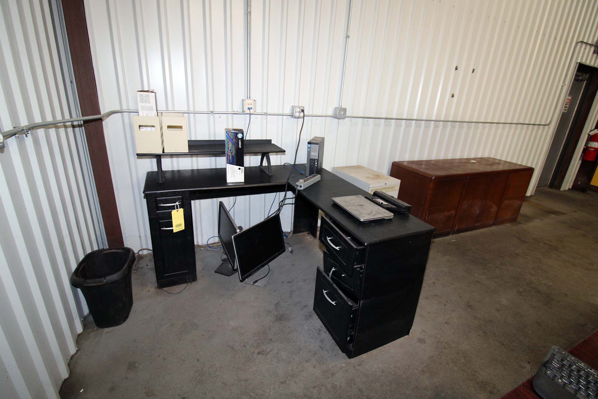 LOT OF OFFICE FURNITURE: (2) desks, monitors, printer, file cabinet & chairs - Image 3 of 5