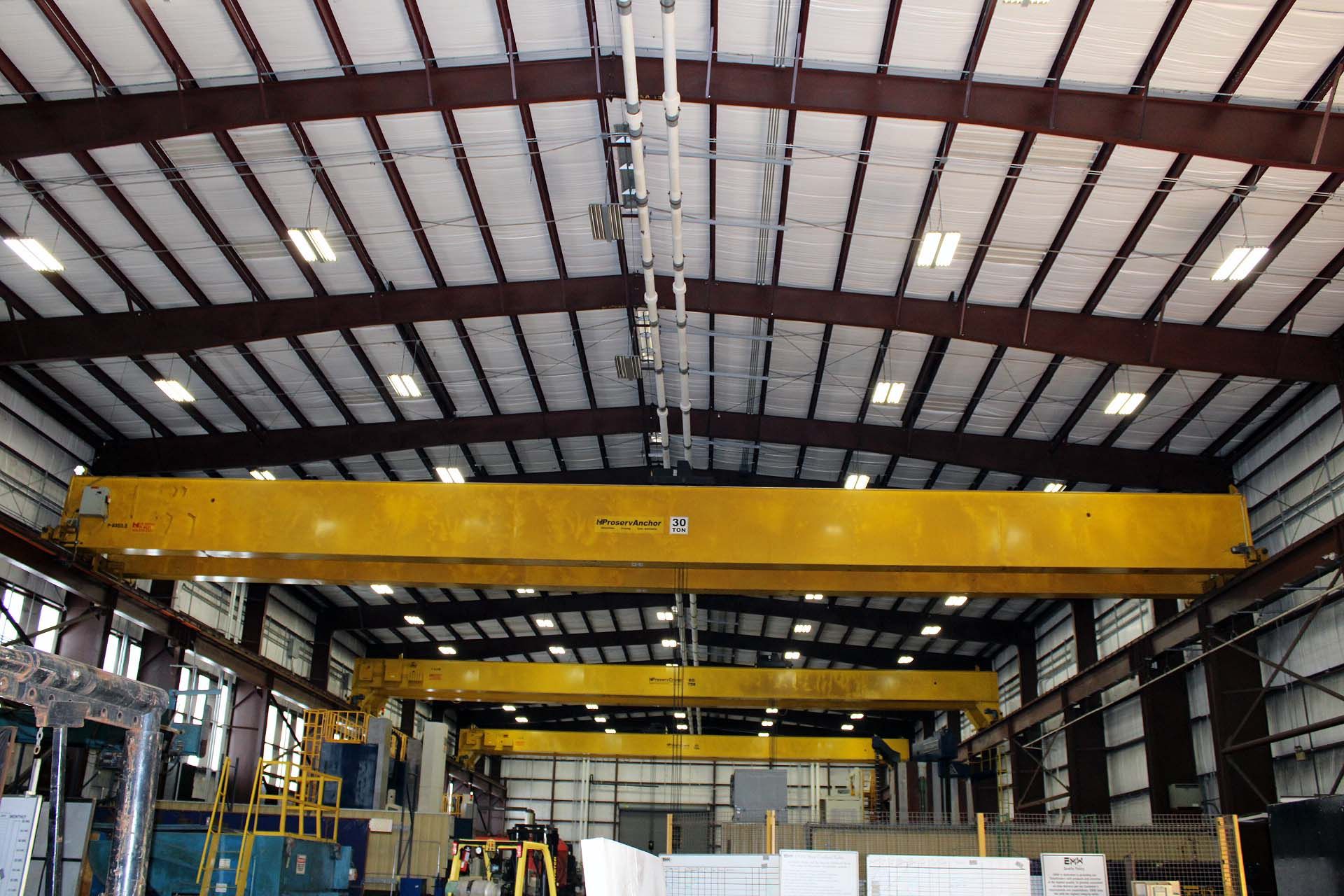 OVERHEAD BRIDGE CRANE, PROSERV 30 T. X 100’ SPAN, 31’ under hook, dbl. girder, top running, R&M