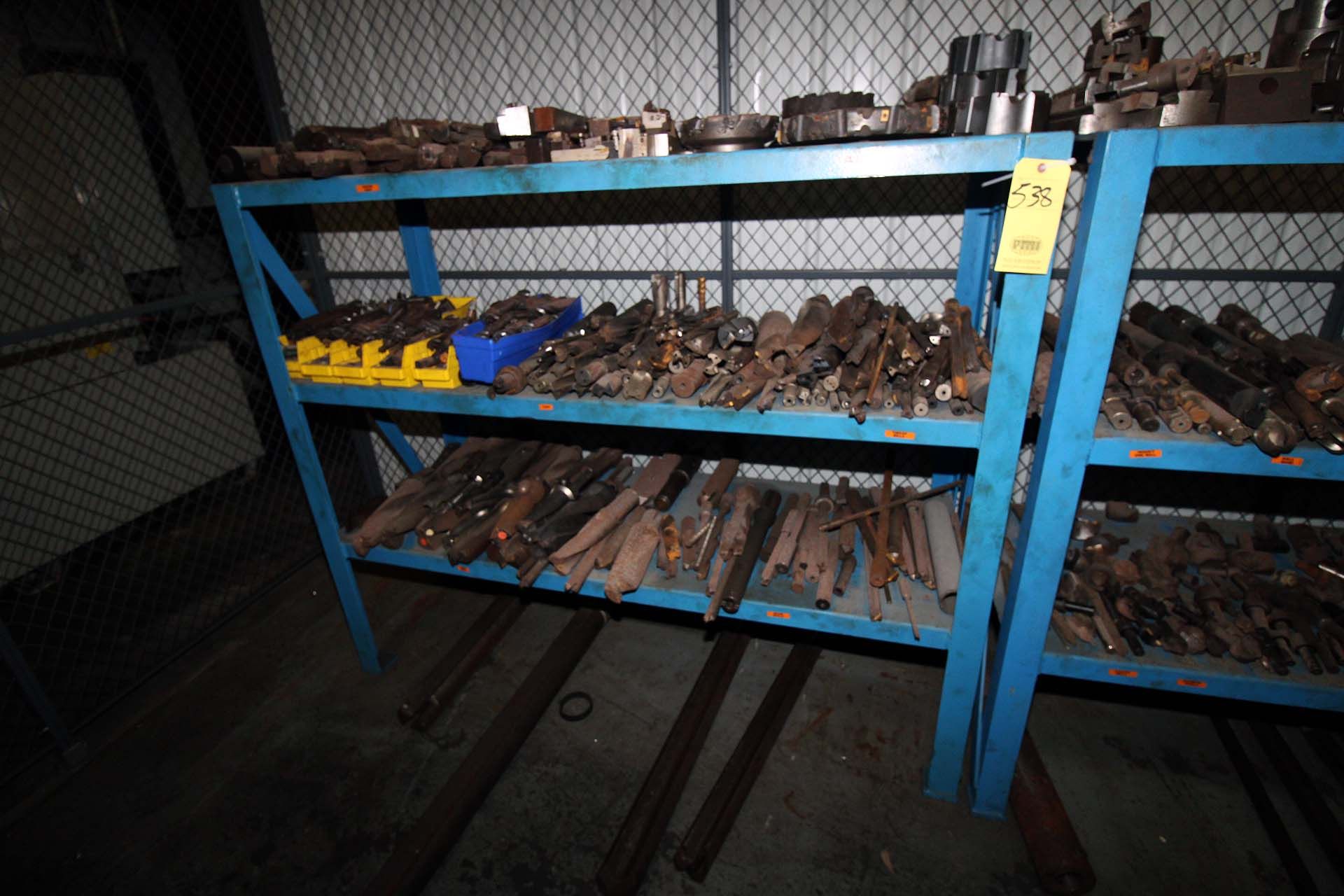 LOT CONSISTING OF: 25" x 64" x 55" ht. shelf & contents, drills, facemills, taps, inserted drills,