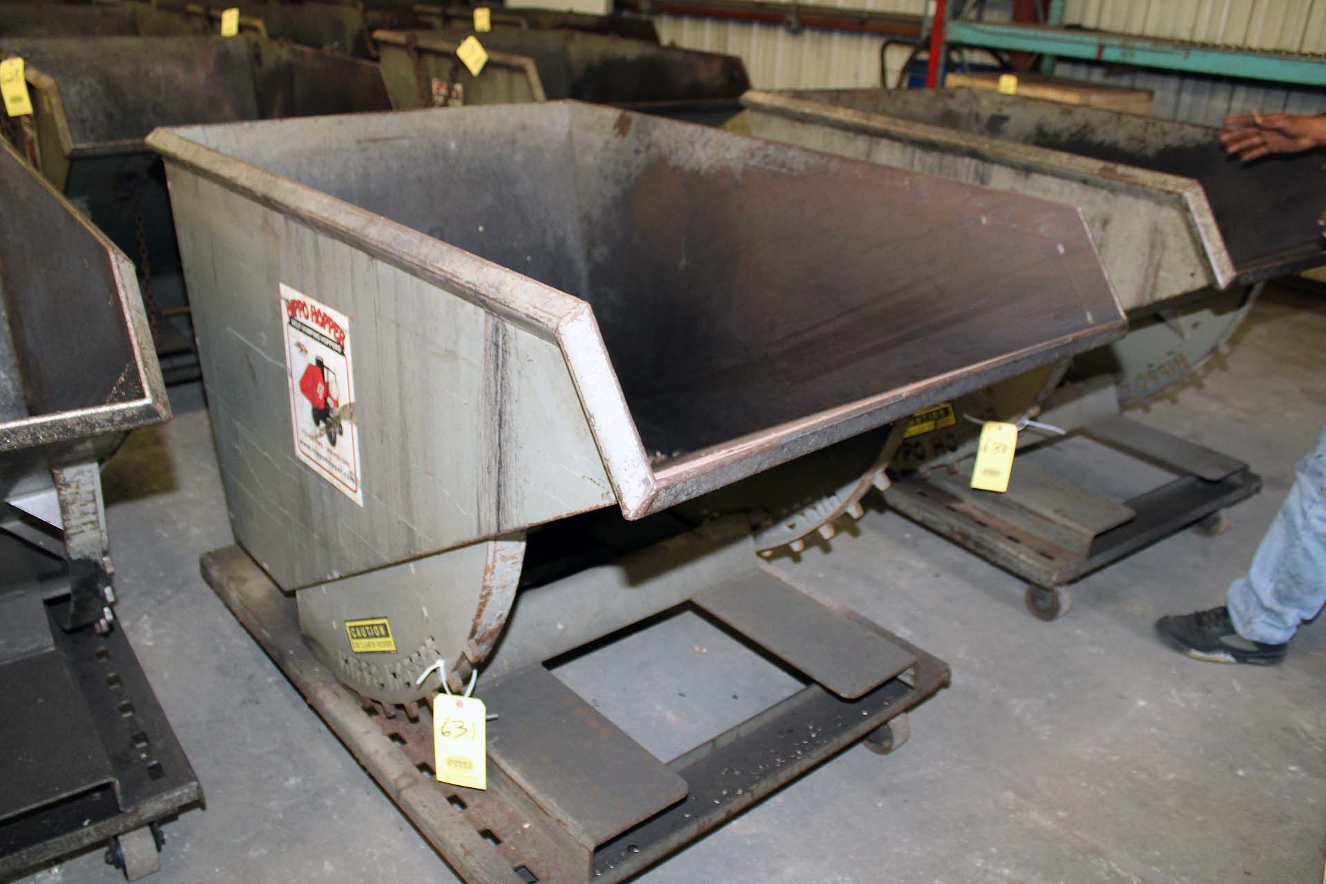 DUMP HOPPER, HIPPO HOPPER, 1 cu. yd., 38" x 56", 6,500 lb. max. cap., on wheels