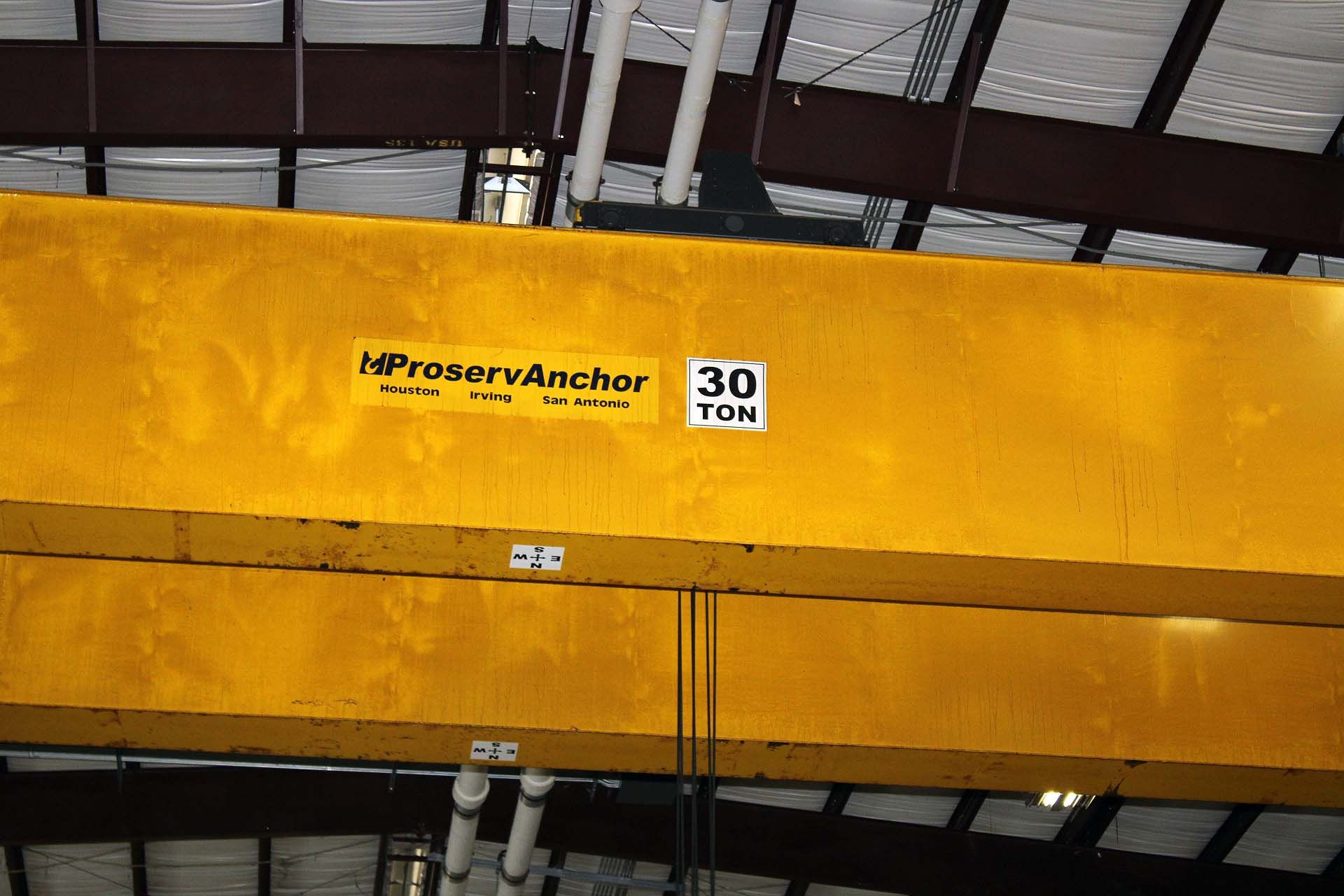 OVERHEAD BRIDGE CRANE, PROSERV 30 T. X 100’ SPAN, 31’ under hook, dbl. girder, top running, R&M - Image 2 of 6