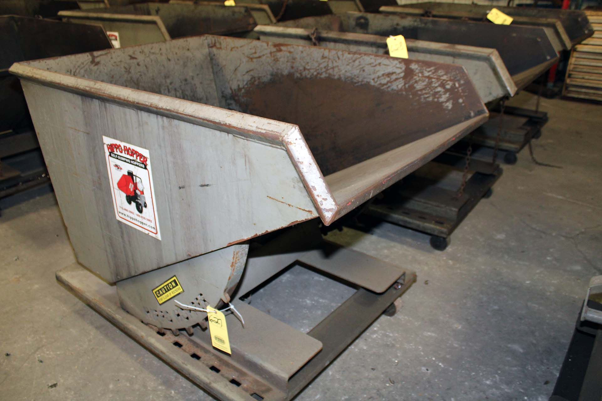 DUMP HOPPER, HIPPO HOPPER, 1 cu. yd., 38" x 56", 6,500 lb. max. cap., on wheels