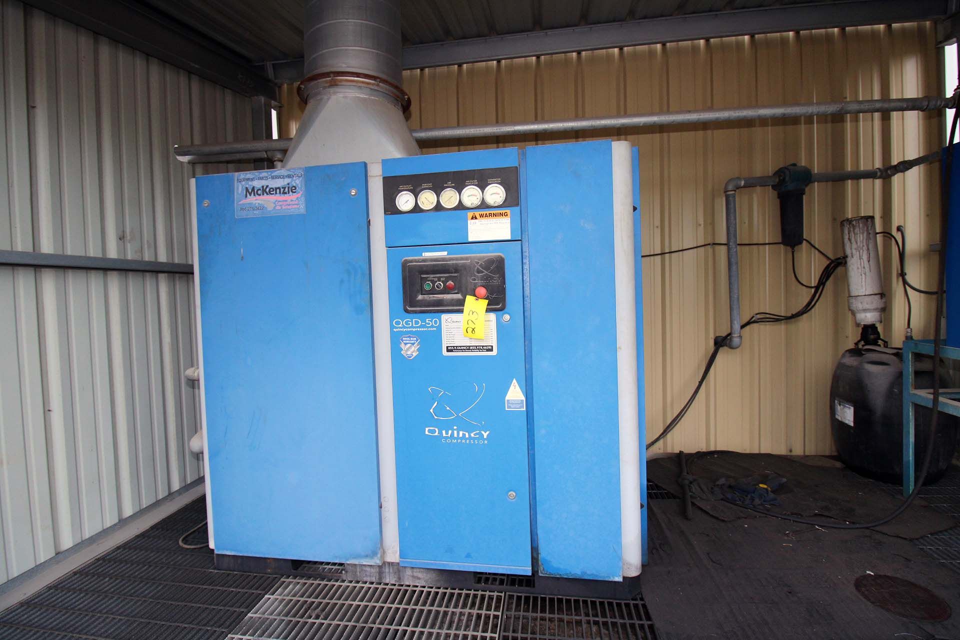 ROTARY SCREW AIR COMPRESSOR, QUINCY MDL. QGD-50, 50 HP motor, S/N N.A.