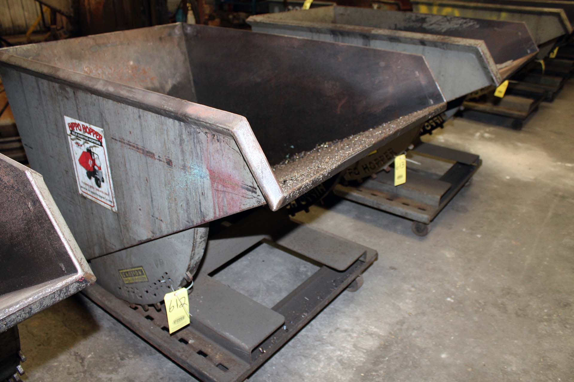 DUMP HOPPER, HIPPO HOPPER, 1 cu. yd., 38" x 56", 6,500 lb. max. cap., on wheels