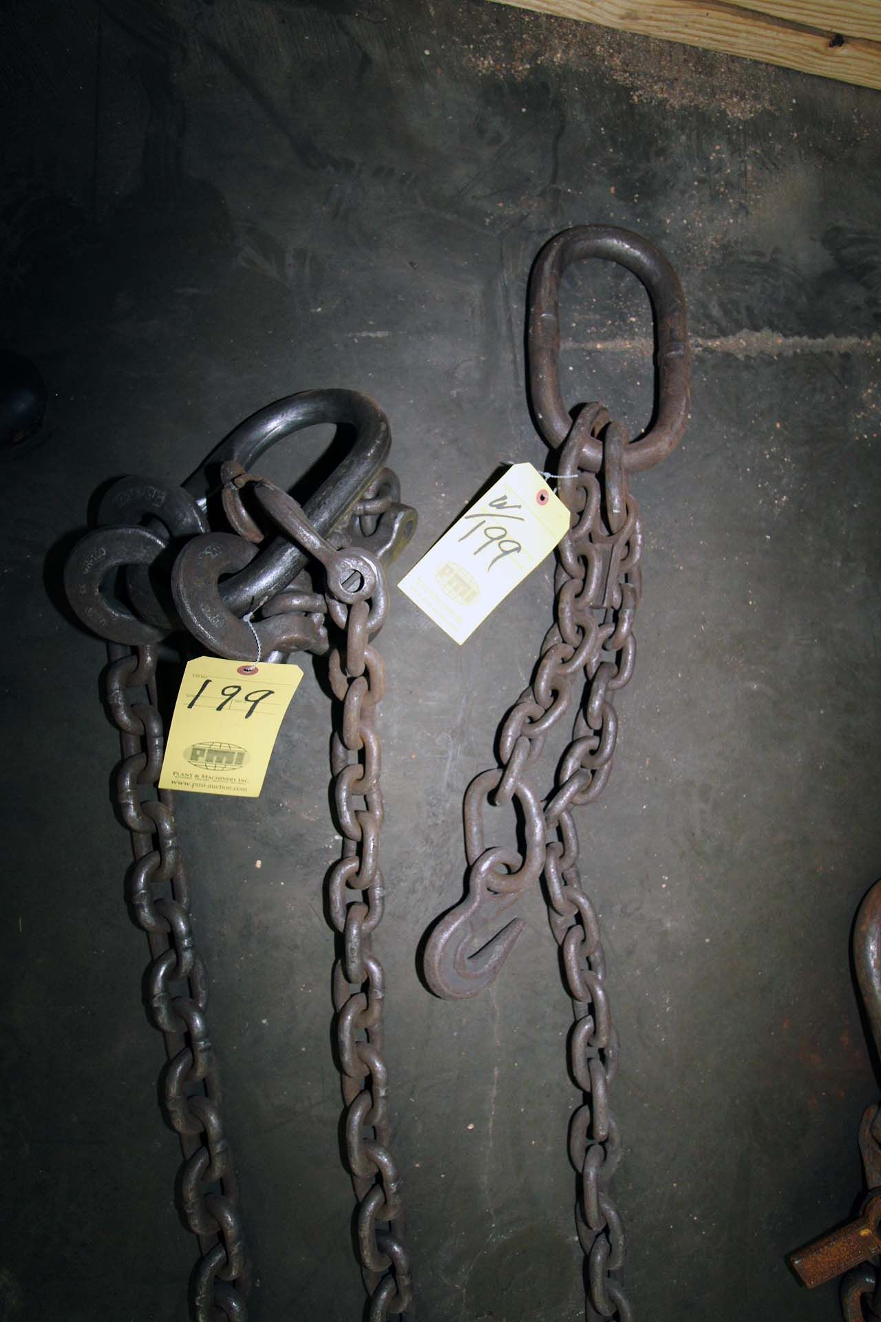 LOT OF OBLONG CHAIN SLINGS: (1) dbl. leg. - approx. 1/2" x 20', (1) sgl. leg - approx. 1/2" x 18',