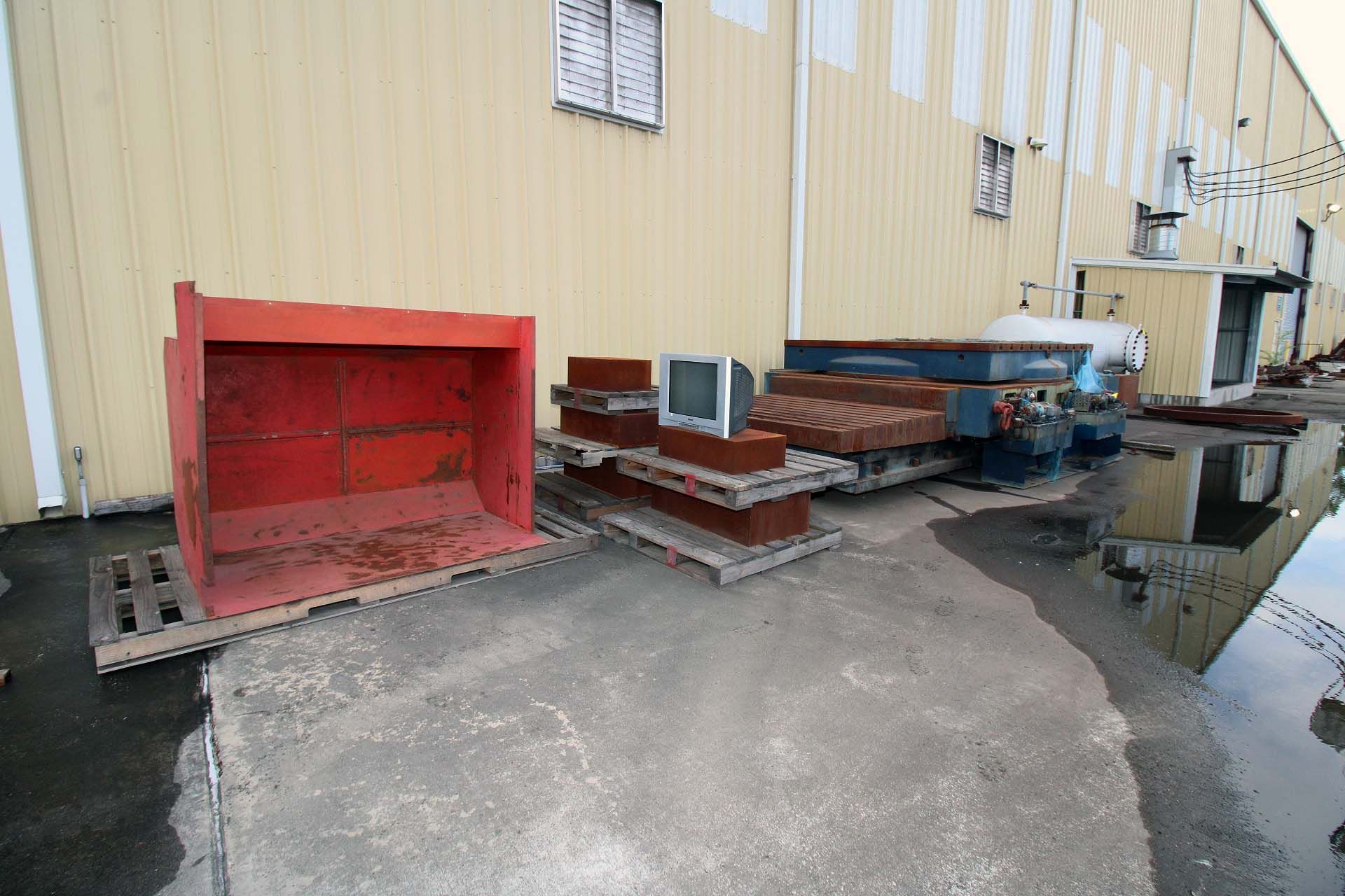 LOT CONSISTING OF: in-process material, machine base, 102" x 102" table.