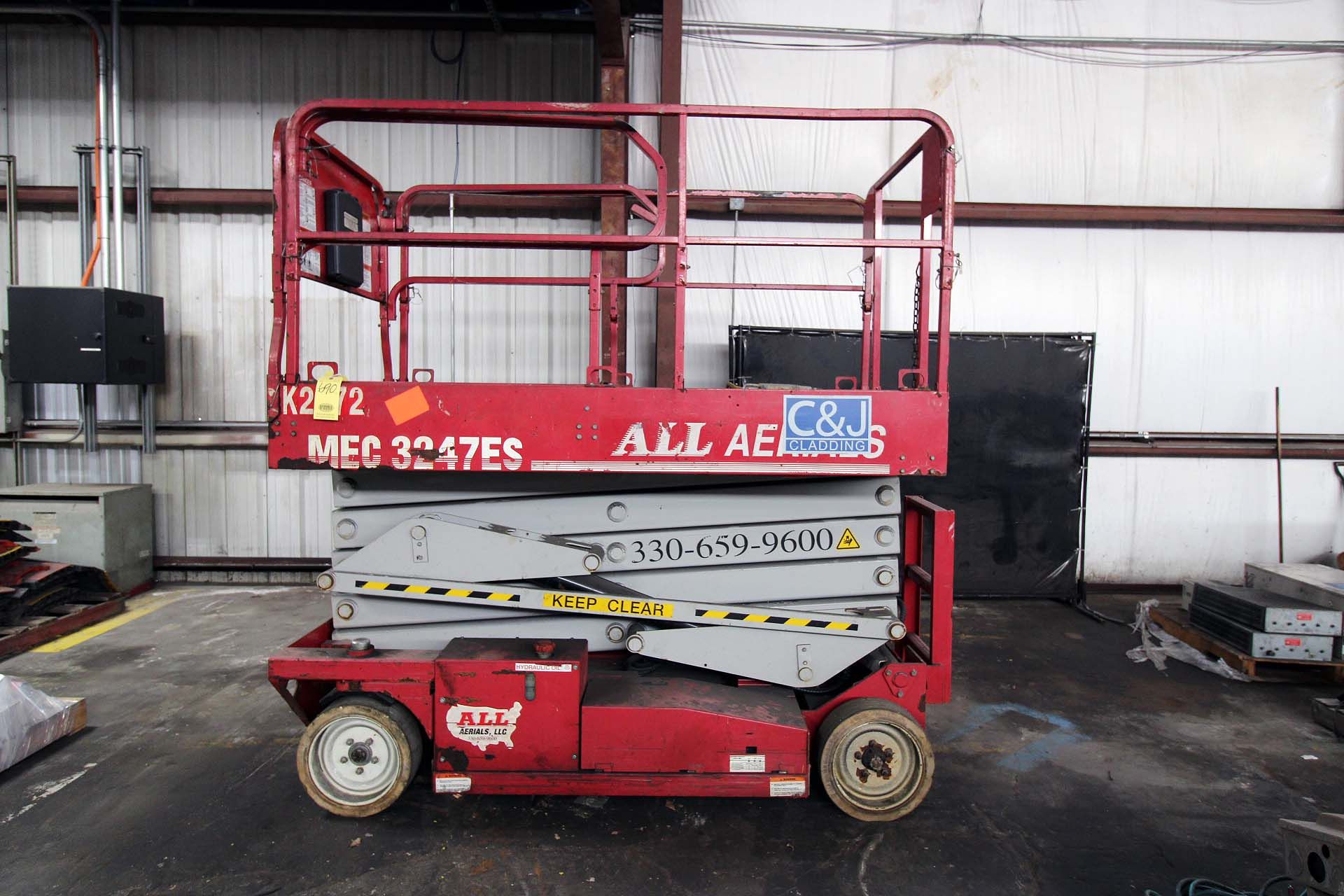 ELECTRIC SCISSOR LIFT, ALL AERIALS 700 LB. CAP. MDL. MEC3247ES, new 2009, 32’ max. drive height, 32’