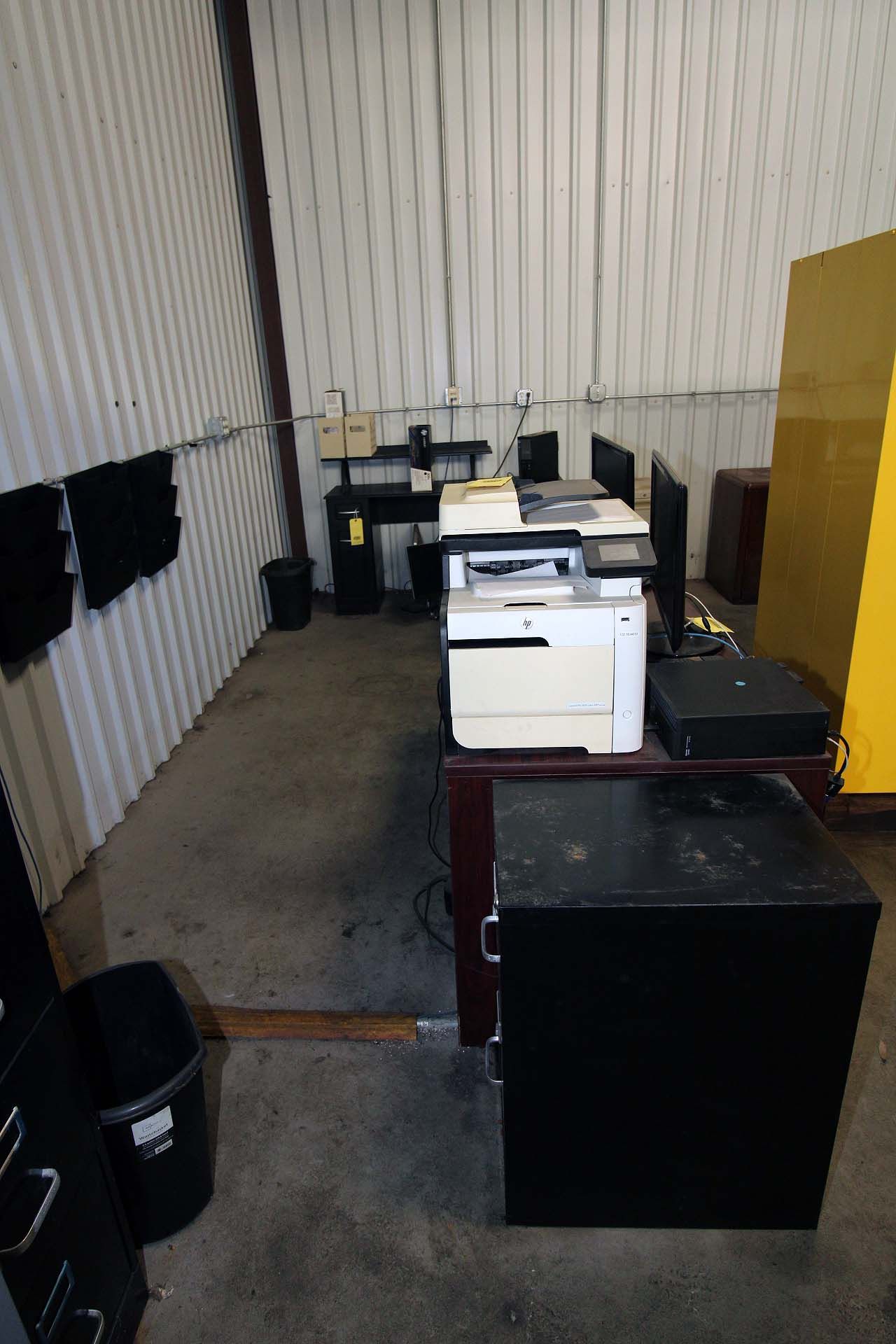 LOT OF OFFICE FURNITURE: (2) desks, monitors, printer, file cabinet & chairs - Image 2 of 5