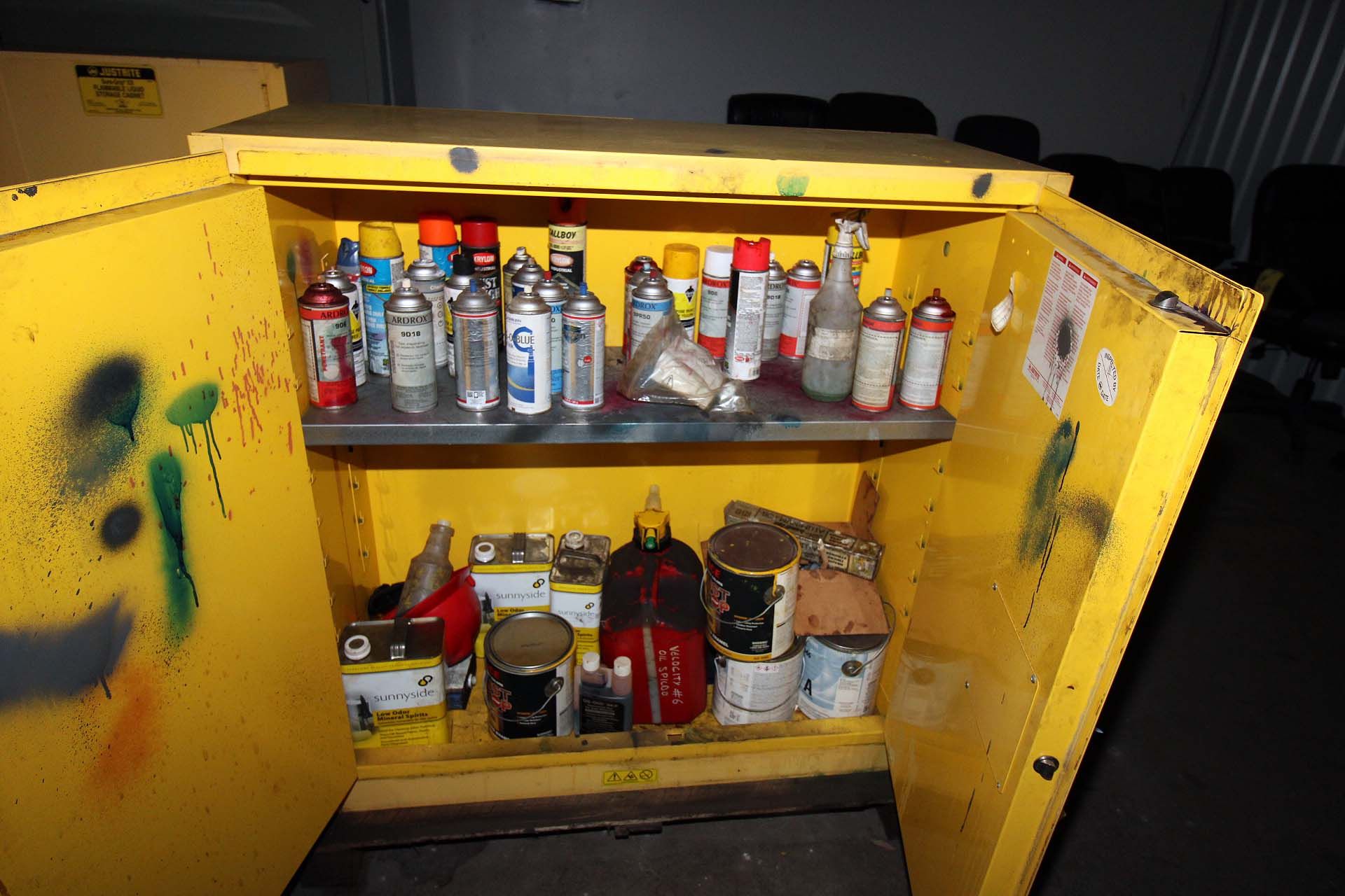 FLAMMABLE MATERIAL STORAGE CABINET, 34" x 34" x 65" ht., w/contents - Image 2 of 3