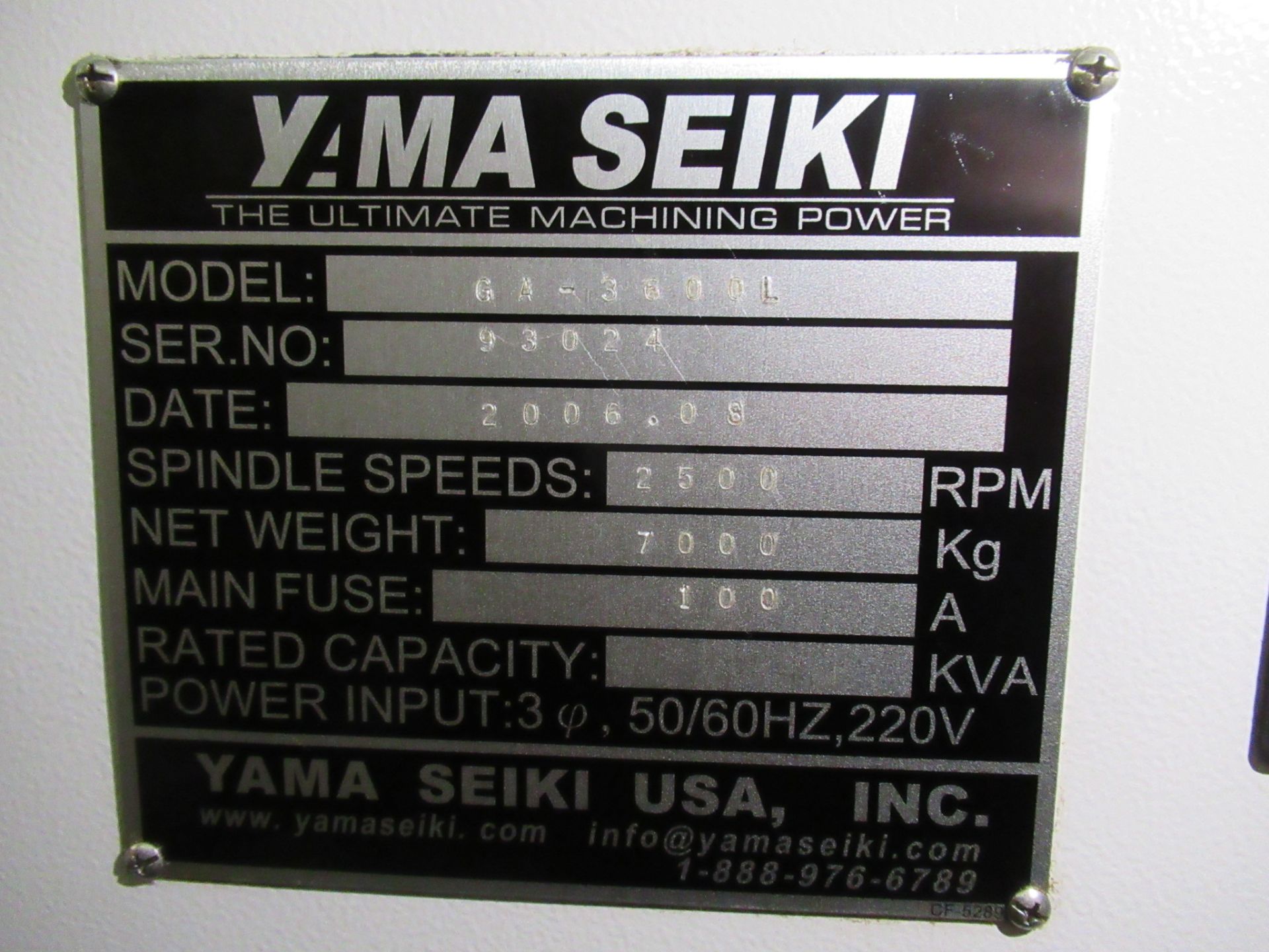 CNC LATHE, YAMA SEIKI MDL. GA-3600L, new 2006, Fanuc Oi-TC CNC control, 23.6” swing, 19.7” max. - Image 6 of 7