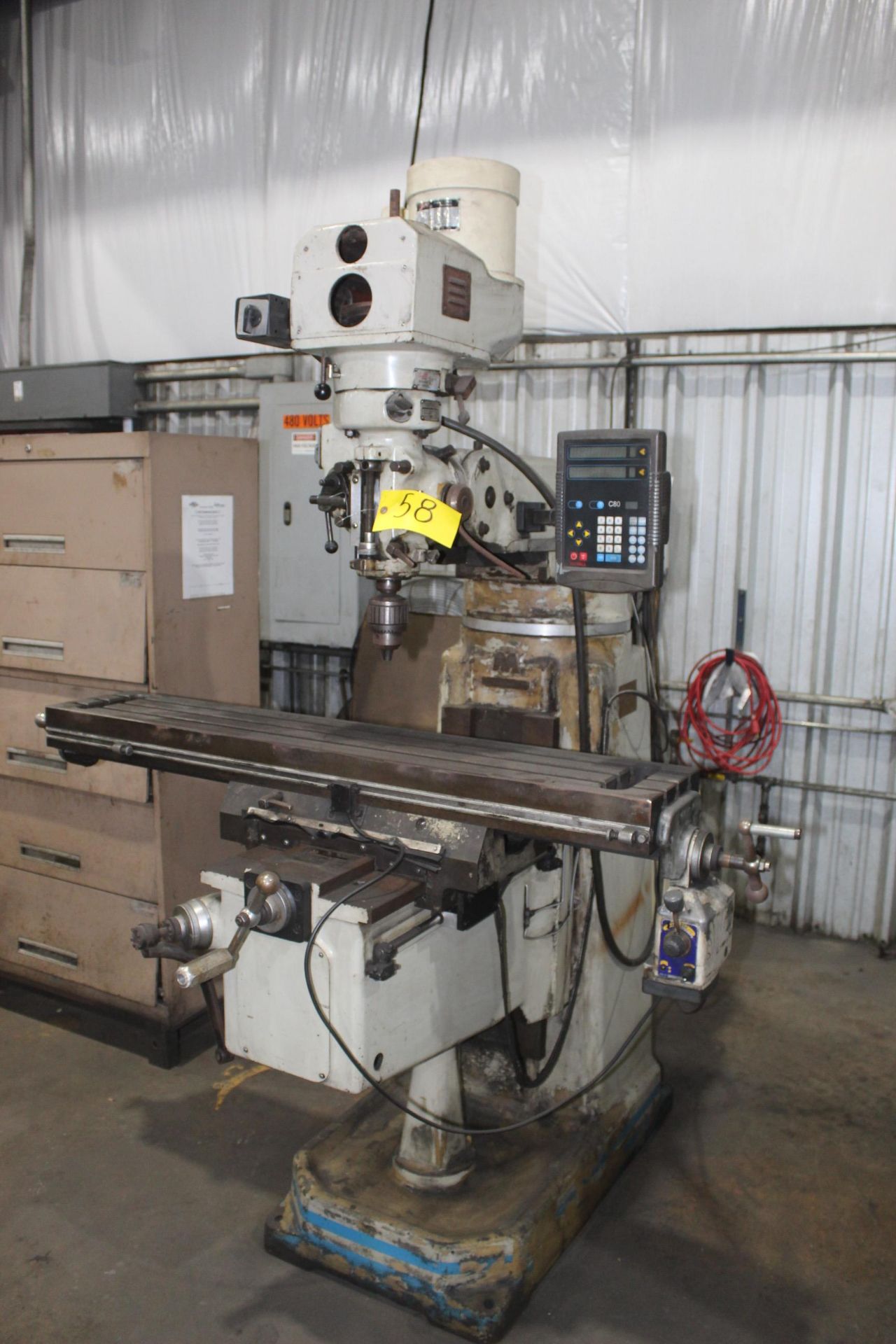 VERTICAL TURRET MILL, ACRA MDL. A3V, 10" x 54" table, 3 HP head, longitudinal pwr. feed, Newall