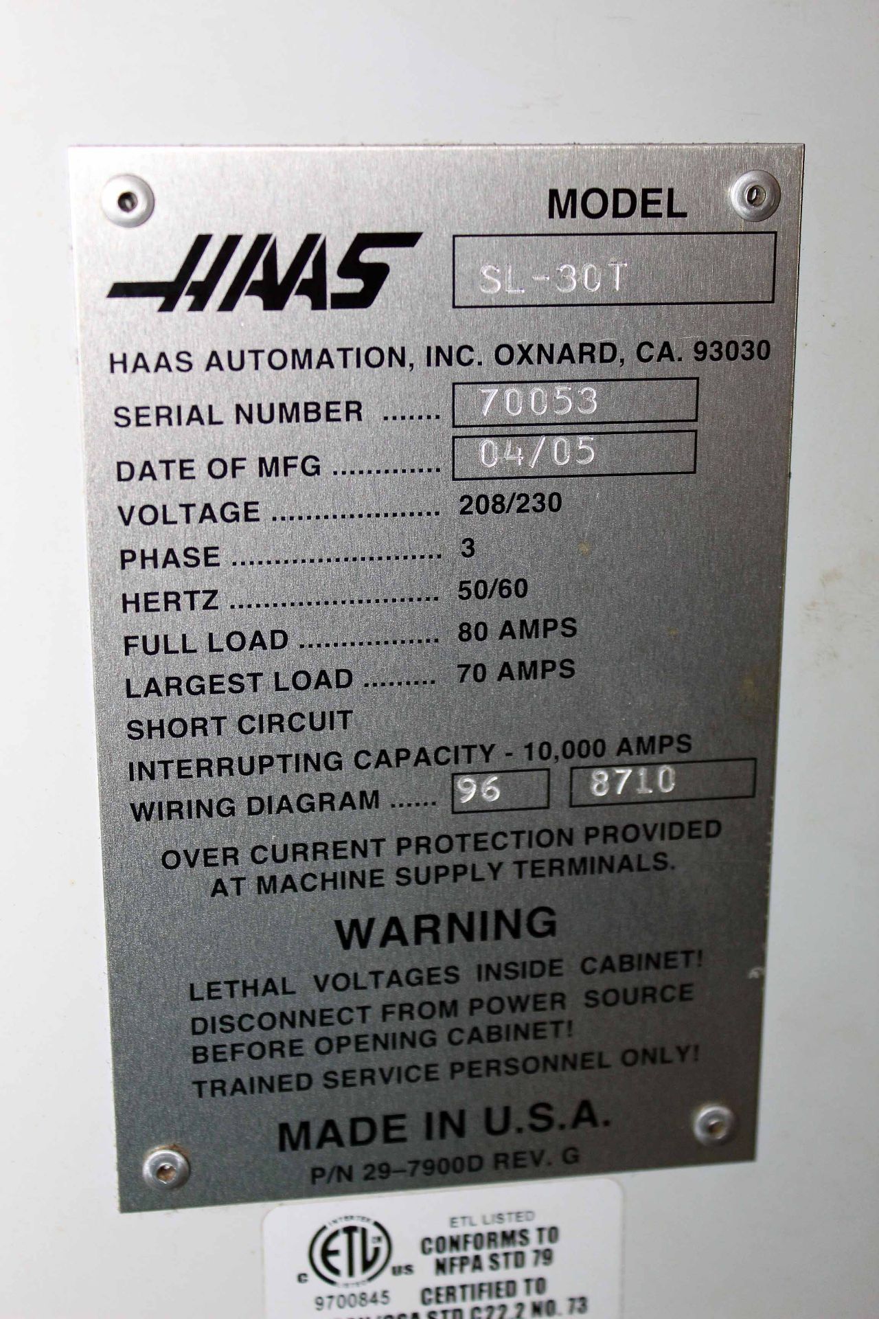 CNC LATHE, HAAS MDL. SL-30T, 2.9" thru hole, 12 pos. ATC, 10" 3-jaw Kitagawa chuck, tool setter, - Image 6 of 10