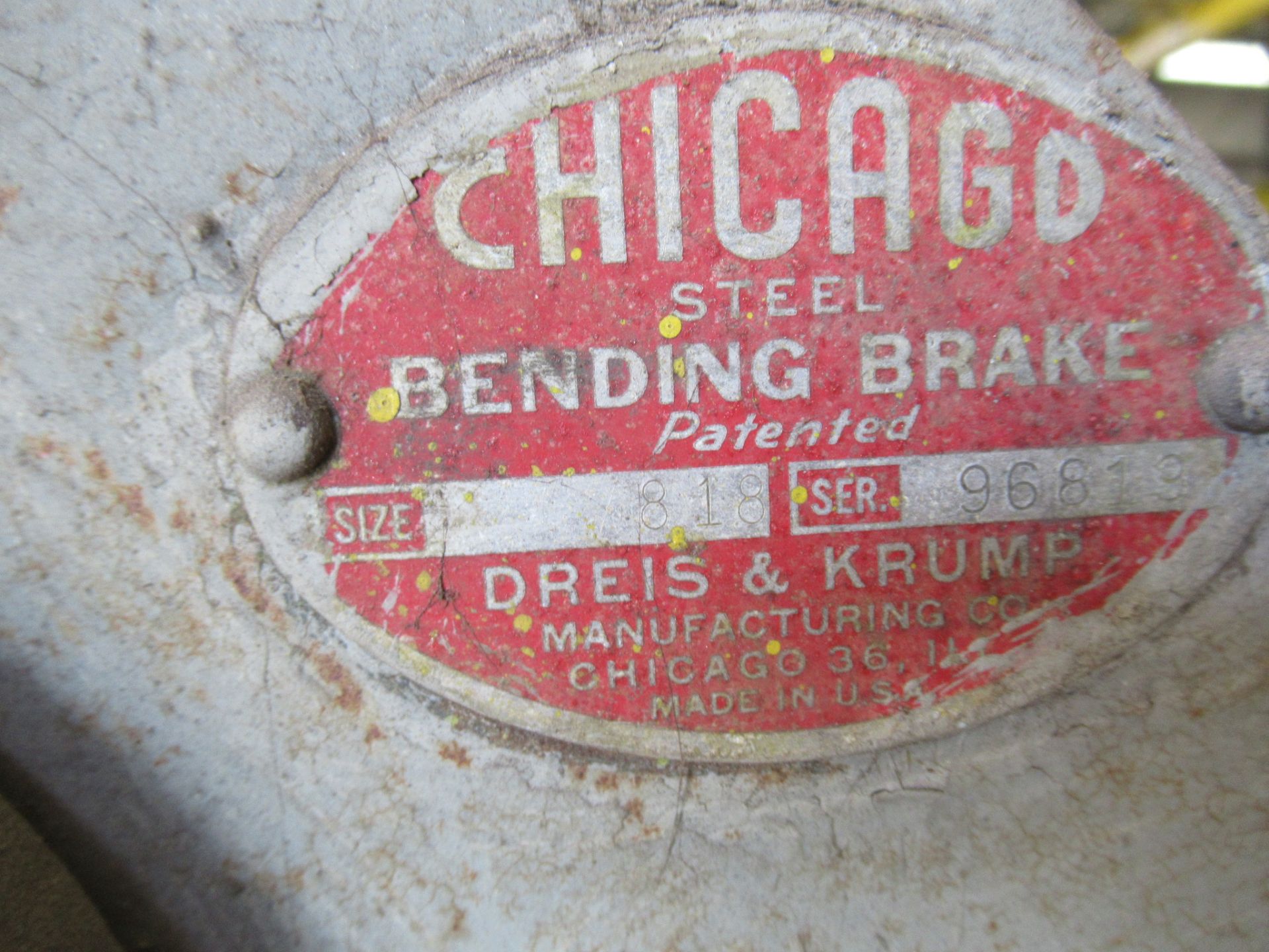 BOX & PAN BRAKE, CHICAGO, MDL. 818, 8' x 18 ga, S/N 96819 (Location 7: McCorvey Industrial - Image 2 of 4