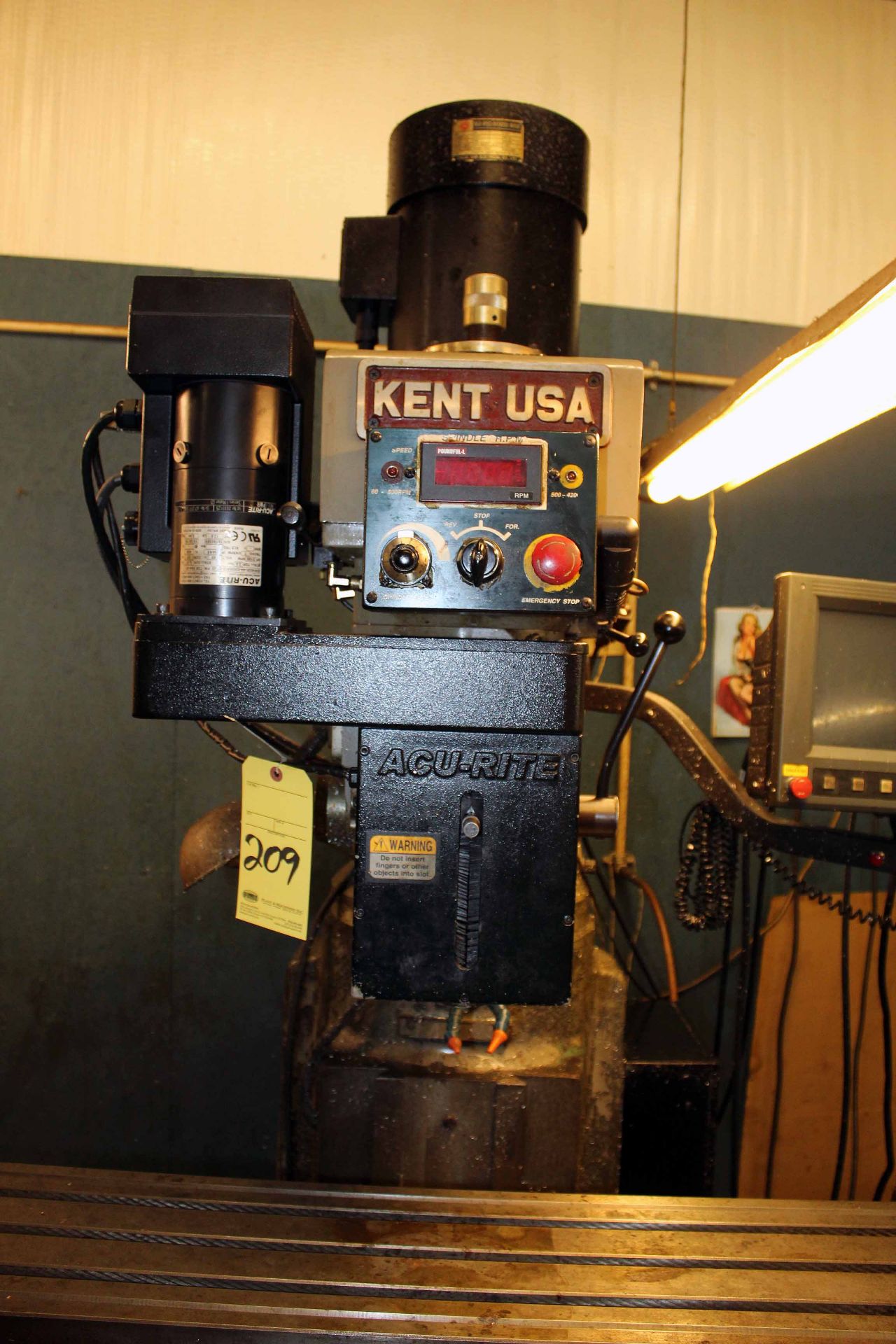 CNC VERTICAL MILL, KENT USA MDL. KTM-3VKF, Acu-Rite CNC controller, 10" x 50" tbl., DOM 3/2002, S/ - Image 4 of 6