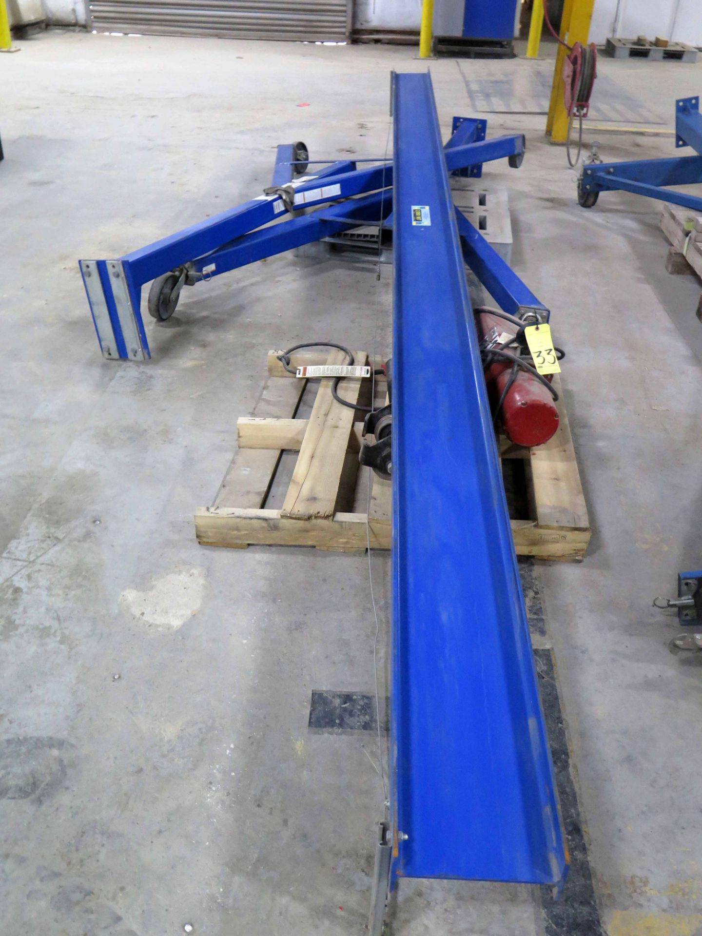 A-FRAME GANTRY CRANE, VESTI, 1/2 T. CAP., Coffing JLG 1 T. cap. electric chain hoist, S/N 61189356