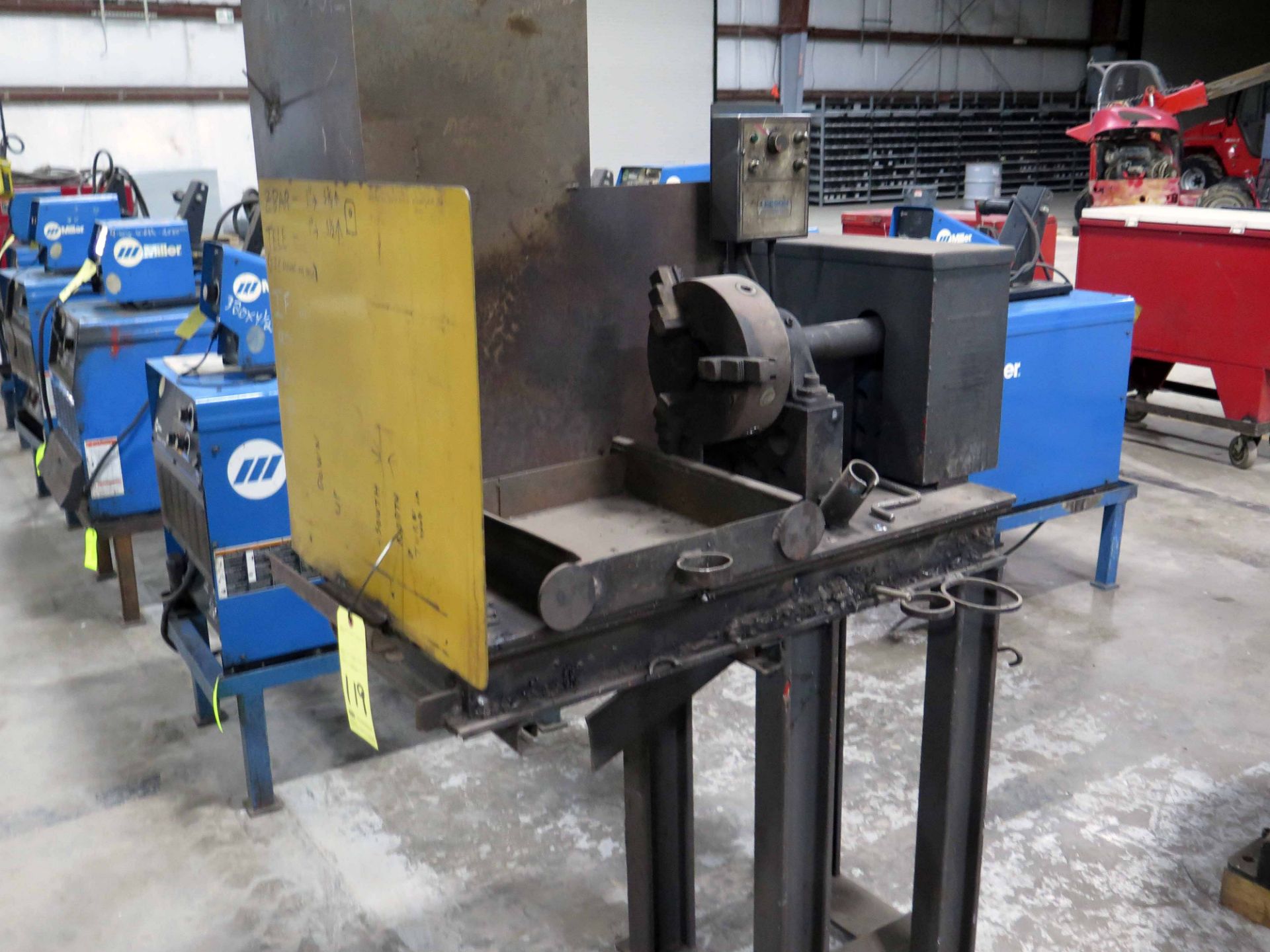 WELDING POSITIONER, CUSTOM HEADSTOCK, variable spd. drive, 10" dia. 3-jaw chuck