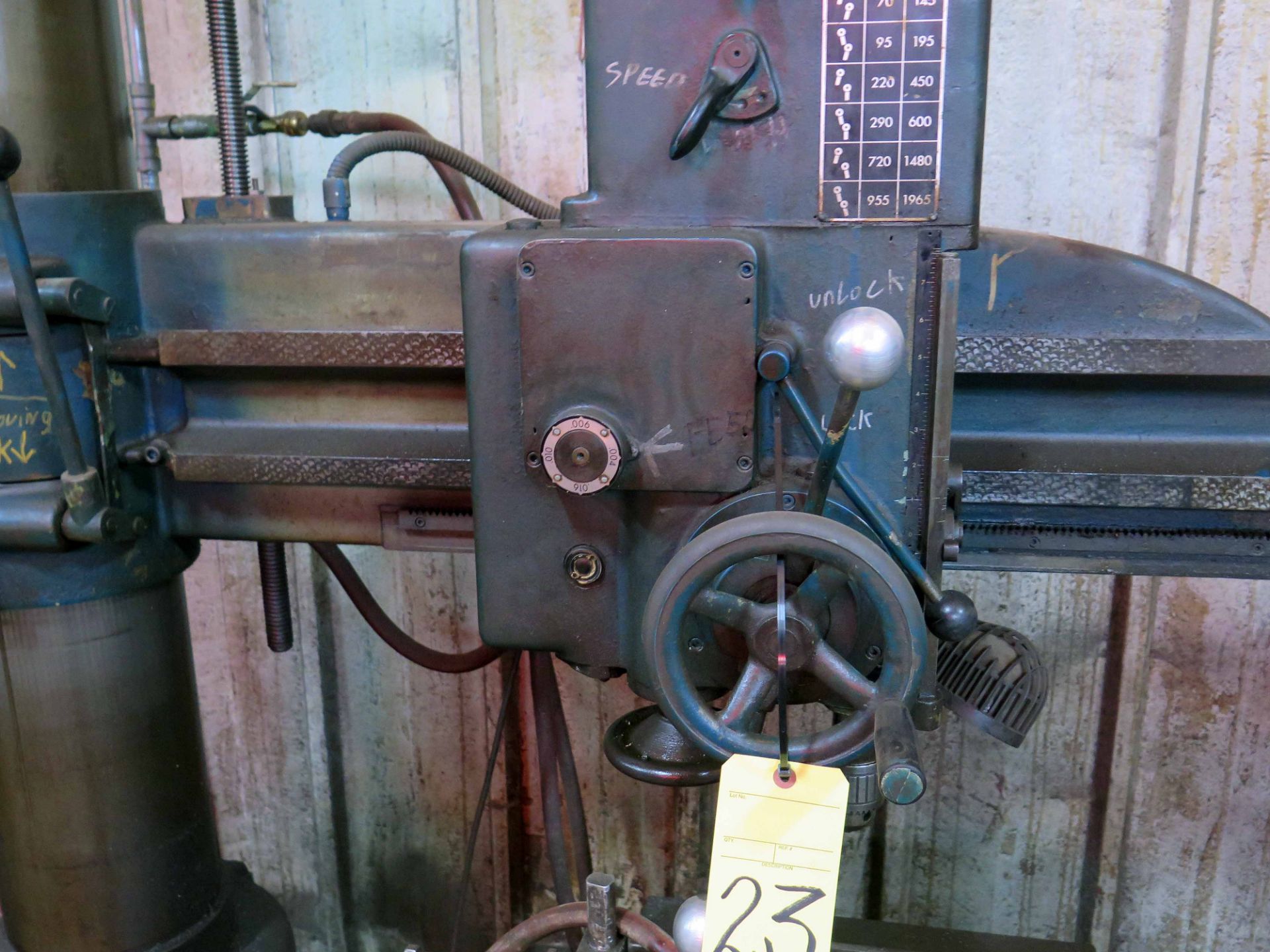 RADIAL ARM DRILL, ARBOGA 3' X 9" MDL. RLM3512, w / box table & vise, spds: 70-1965 RPM, S/N 280549 - Image 3 of 3