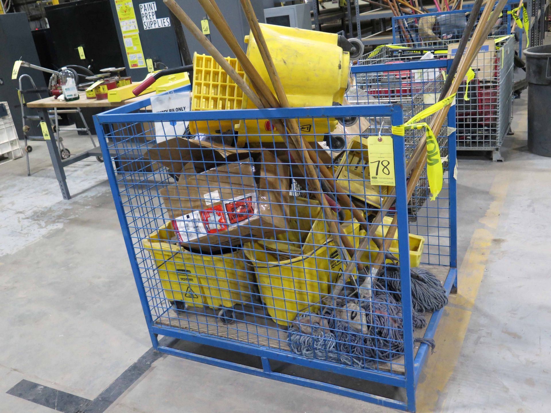 LOT OF WIRE BASKETS CONSISTING OF: mops, mop buckets & new in box mop heads, lg. qty. - Image 2 of 2