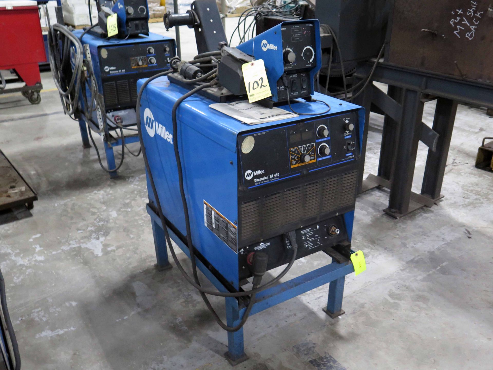 WELDING MACHINE, MILLER MDL. DIMENSION NT450, S/N MA120098U, w / Miller 70 series wire feeder, S/N