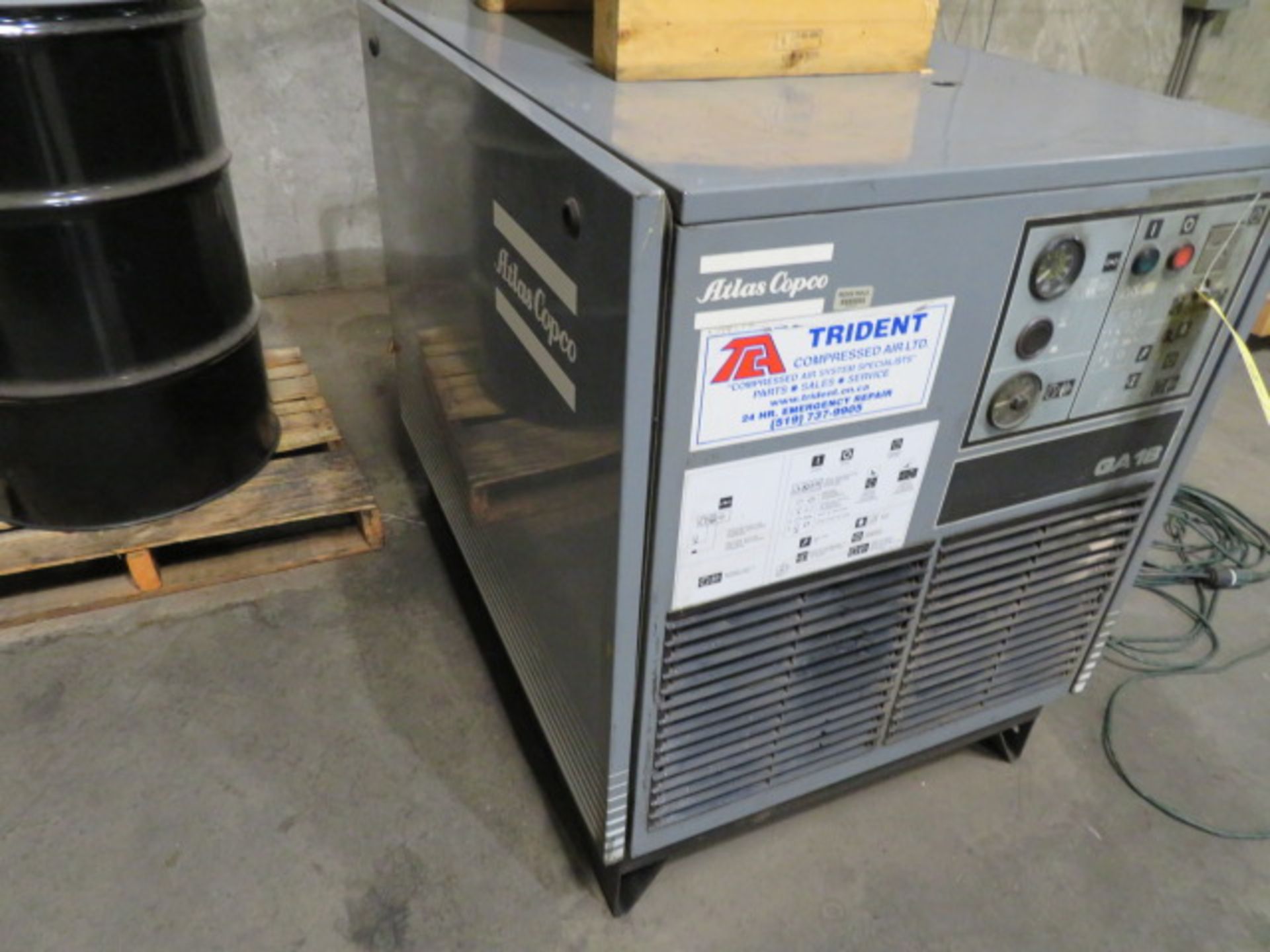 AIR COMPRESSOR, ATLAS COPCO MDL. GA18, 128 PSI, 25 HP motor, air cooled, noise - Image 3 of 3