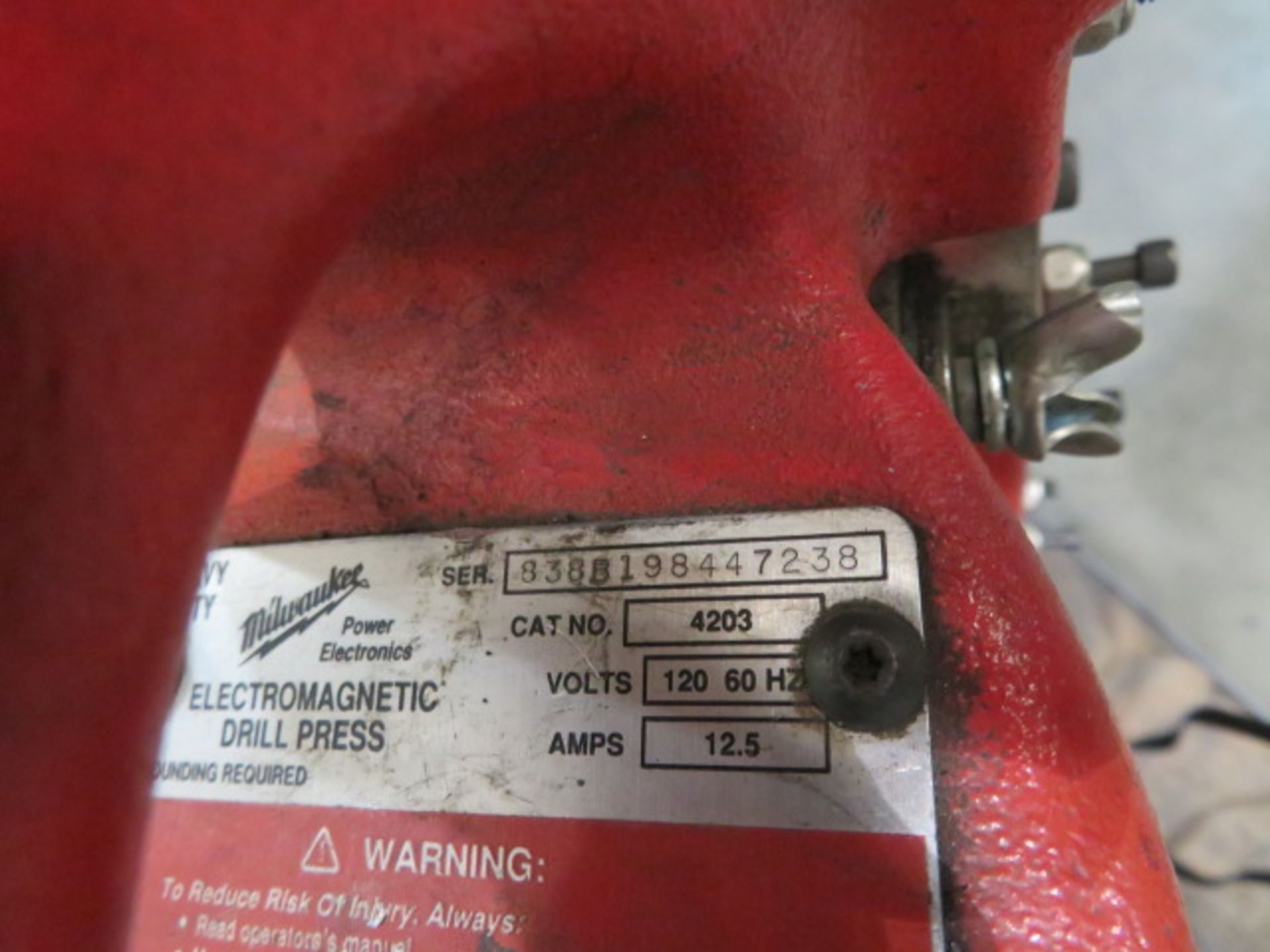 MAGNETIC BASE DRILL, MILWAUKEE, S/N 838B198447238 - Image 4 of 4