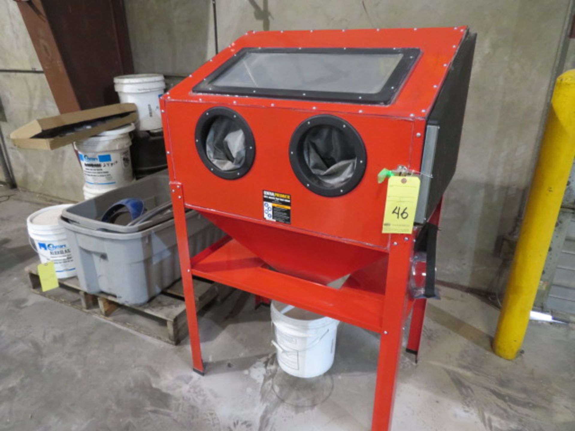 LOT CONSISTING OF: Central Pneumatic glove box blast cabinet & pallet of material & accessories