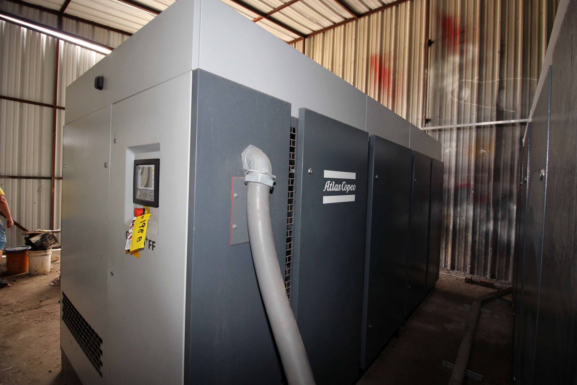 ROTARY SCREW AIR COMPRESSOR, ATLAS COPCO MDL. GA 160+FF, new 2014, 215 HP, less than 650 hours, S/