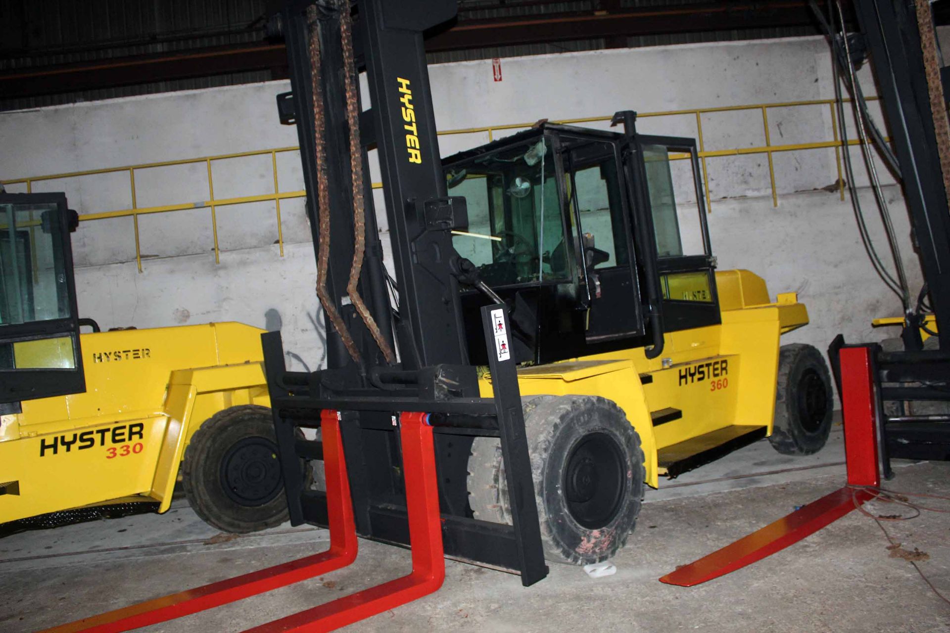 FORKLIFT, HYSTER 36,000 LB. BASE CAP. MDL. H360, 30,700 lb. cap. as equipped, diesel, 2-stage