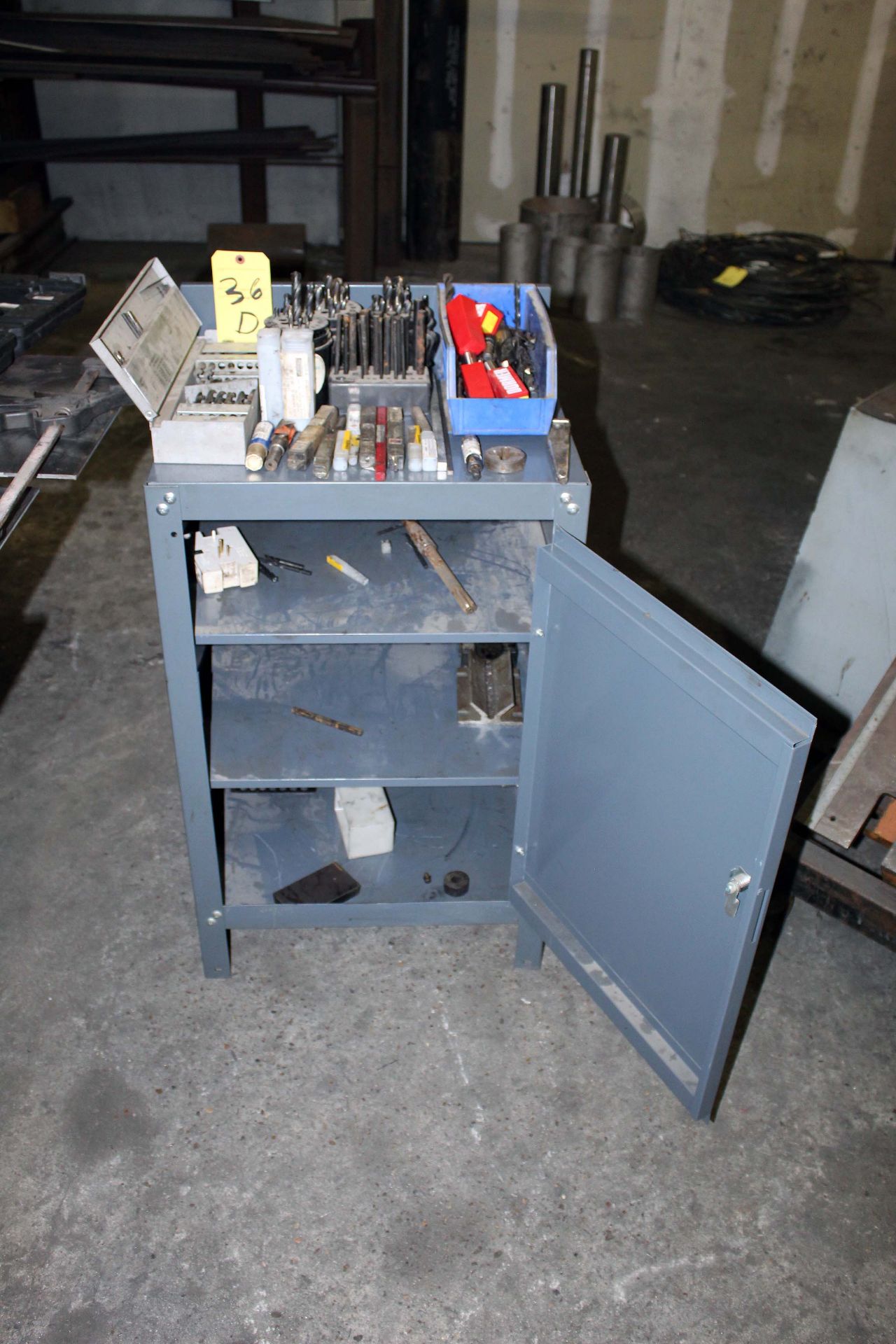 METAL STORAGE CABINET, w/contents (drill bits, endmills)