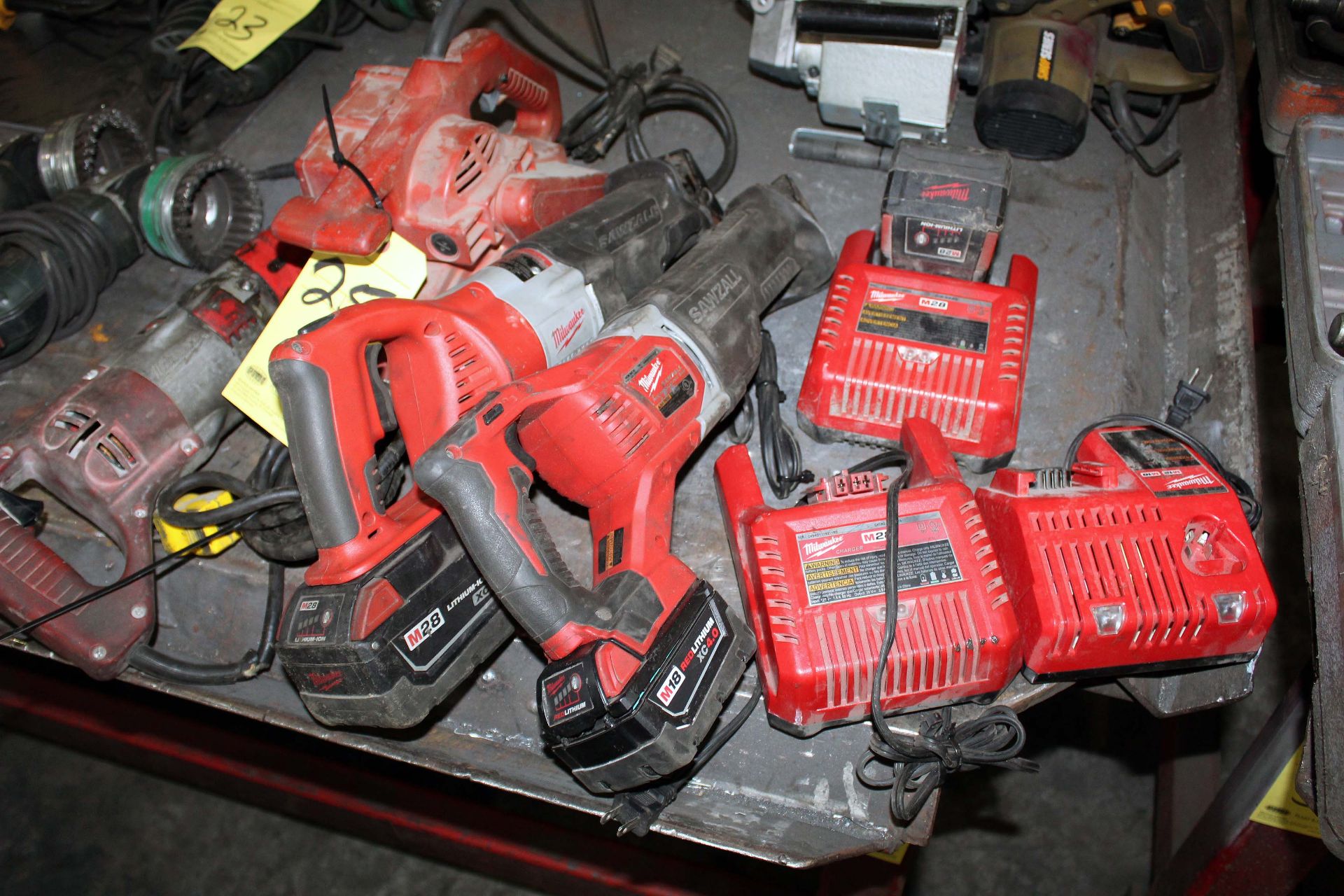 LOT CONSISTING OF: Milwaukee reciprocating saws, belt sander, rotary hammer drill, batteries & - Image 2 of 2