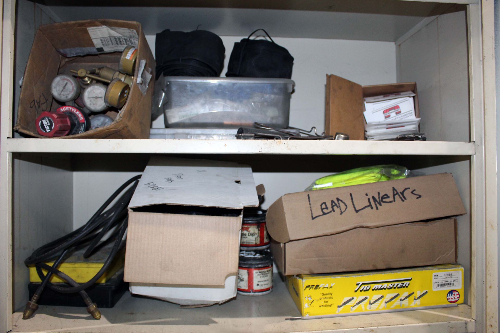 METAL STORAGE CABINET, w/contents (regulators, welding wire, rods & lead liners) - Image 4 of 4