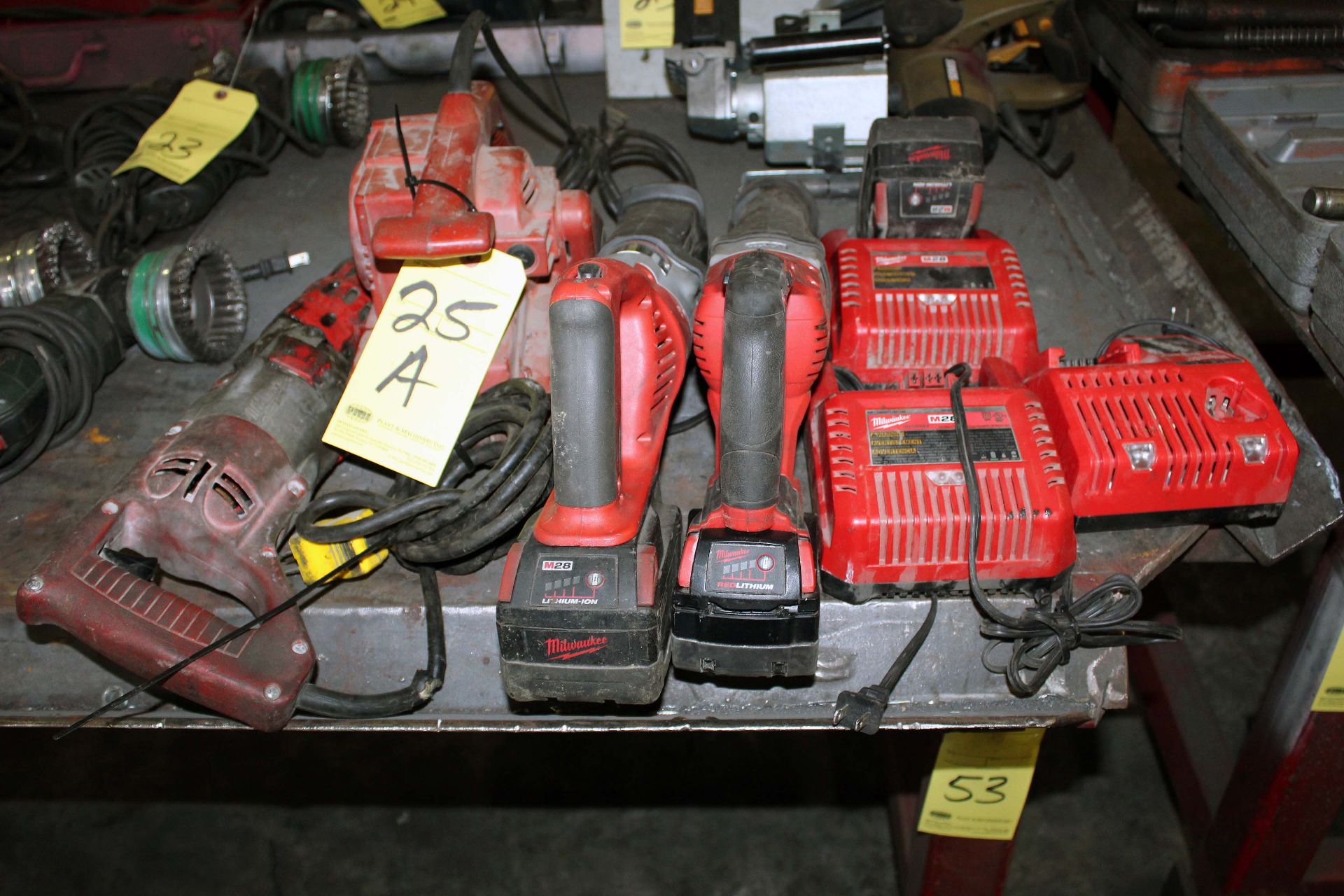 LOT CONSISTING OF: Milwaukee reciprocating saws, belt sander, rotary hammer drill, batteries &