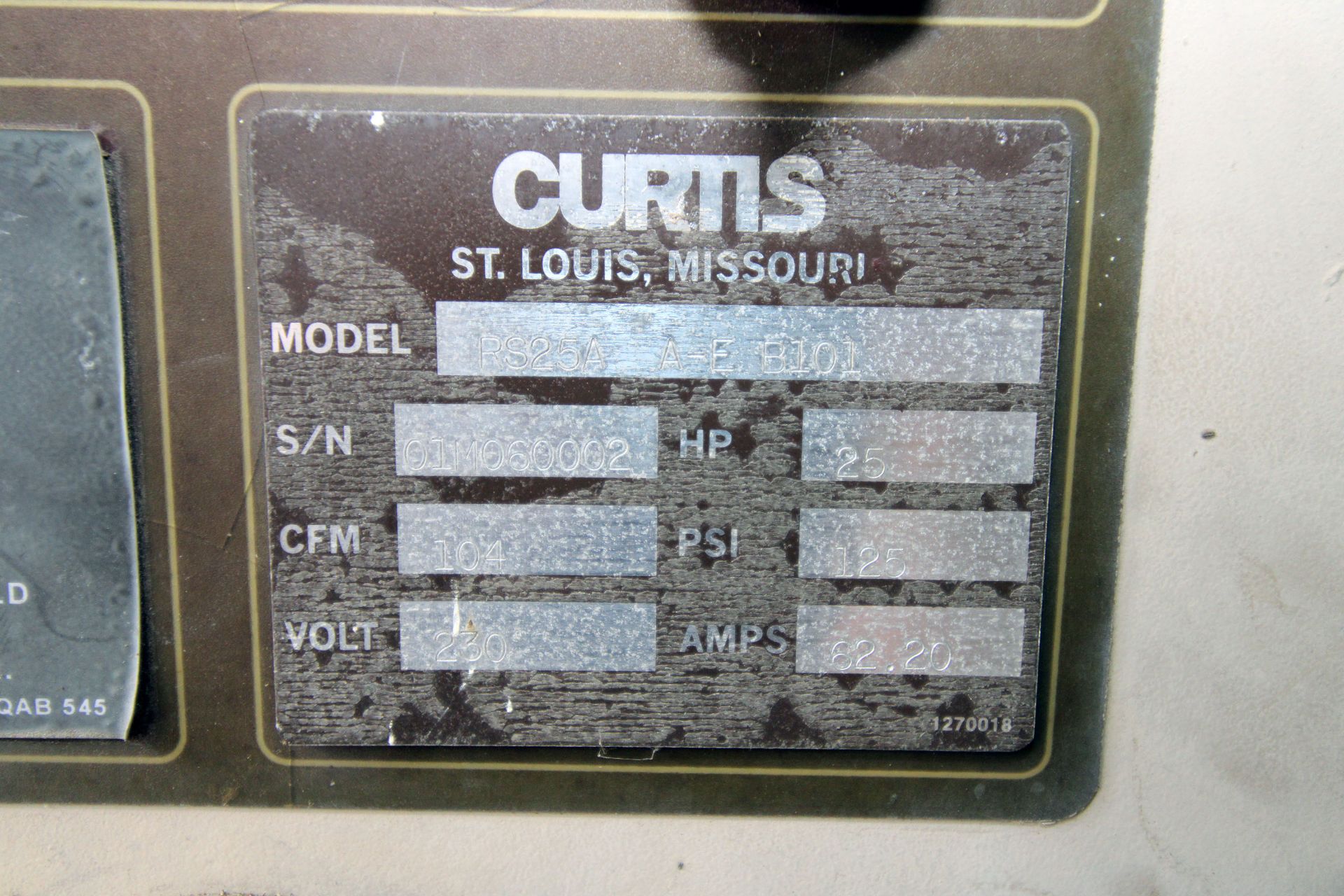 ROTARY SCREW AIR COMPRESSOR, F.S. CURTIS MDL. RS24A-AEB101, new 2006, RS Series, 125 PSI, 25 HP - Image 3 of 6