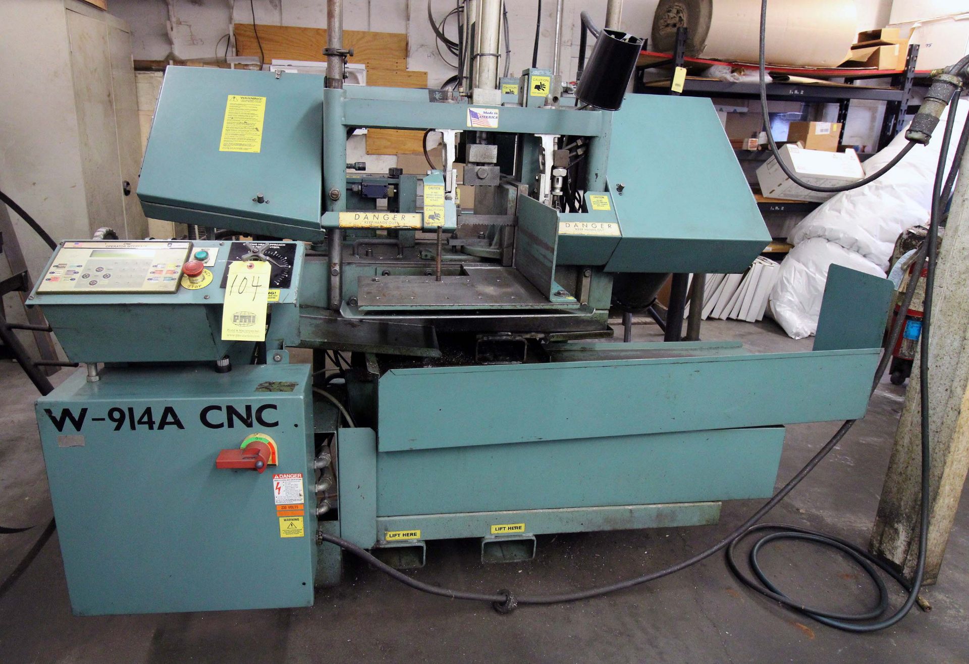 AUTOMATIC HORIZONTAL BANDSAW, W.F. WELLS MDL. W-914A-CNC, 9” x 14” rect. cap., 1” blade size, V/S,