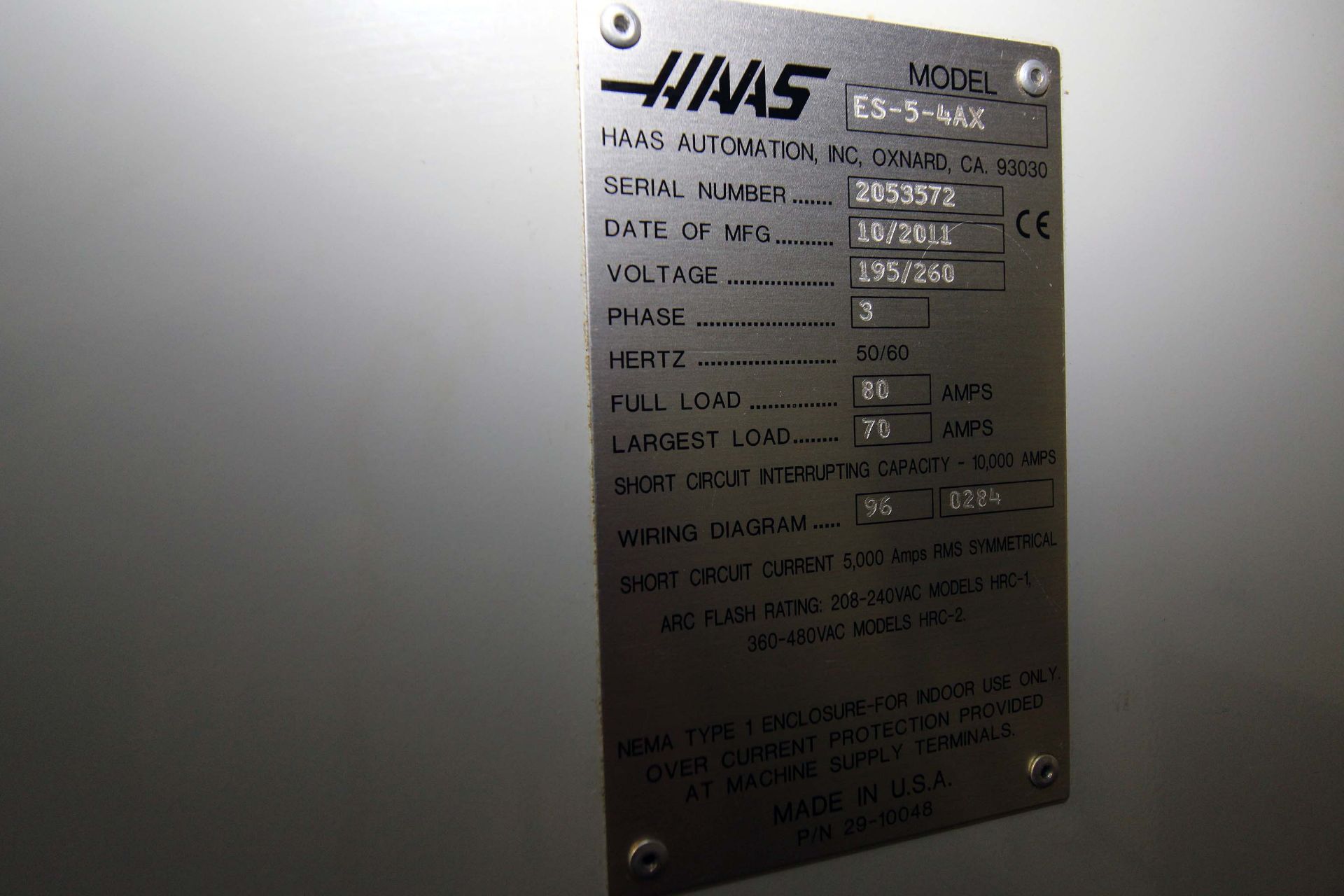 4-AXIS HORIZONTAL MACHINING CENTER, HAAS MDL. ES5-4AX, new 10/2011, 20” x 52” fixed table w/12” - Image 14 of 14