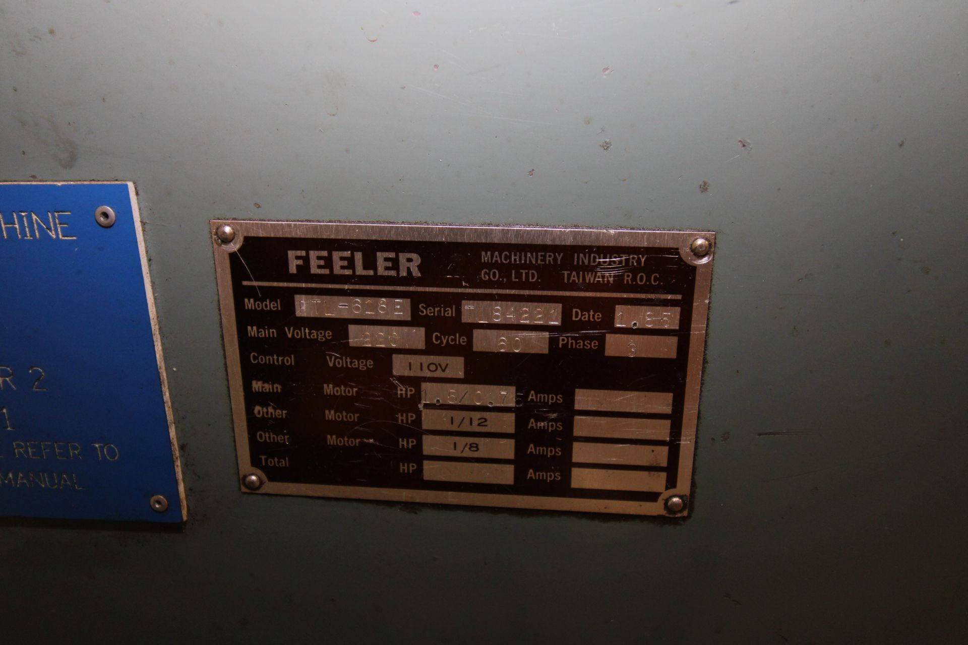 PRECISION TOOLROOM LATHE, FEELER MDL. FTL-618E, new 1985, 1-1/2 HP motor, lever type collet - Image 9 of 13
