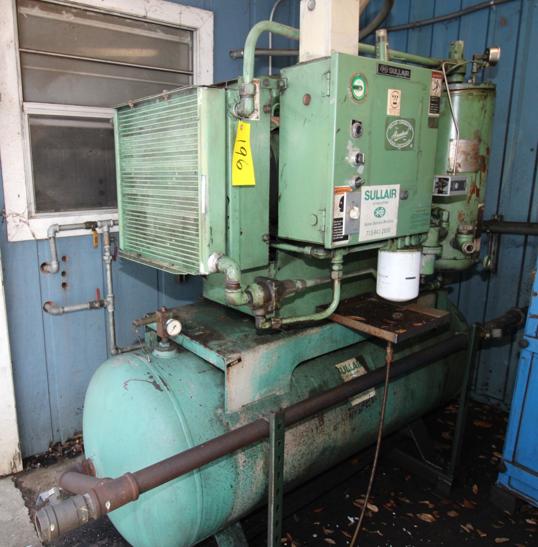 ROTARY SCREW AIR COMPRESSOR, SULLAIR MDL. 10B-25, 25 HP motor, 90 gal. horiz. receiver, tank mtd.,