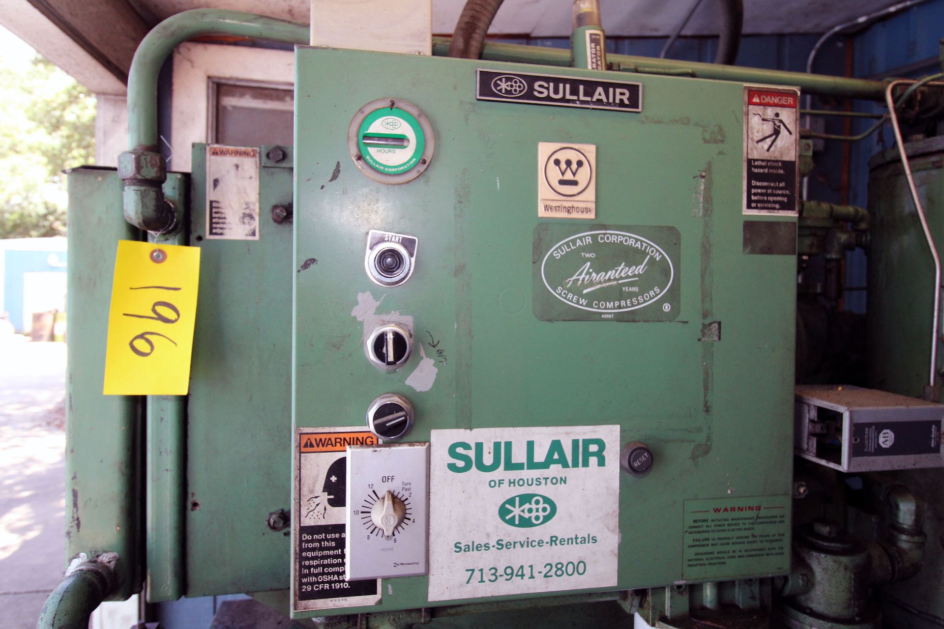 ROTARY SCREW AIR COMPRESSOR, SULLAIR MDL. 10B-25, 25 HP motor, 90 gal. horiz. receiver, tank mtd., - Image 4 of 6