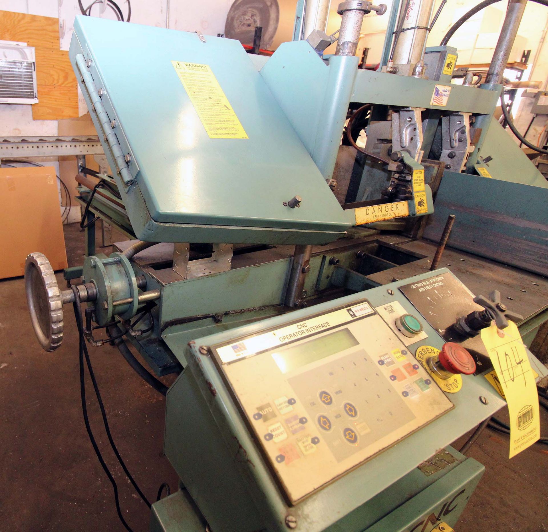 AUTOMATIC HORIZONTAL BANDSAW, W.F. WELLS MDL. W-914A-CNC, 9” x 14” rect. cap., 1” blade size, V/S, - Image 5 of 6