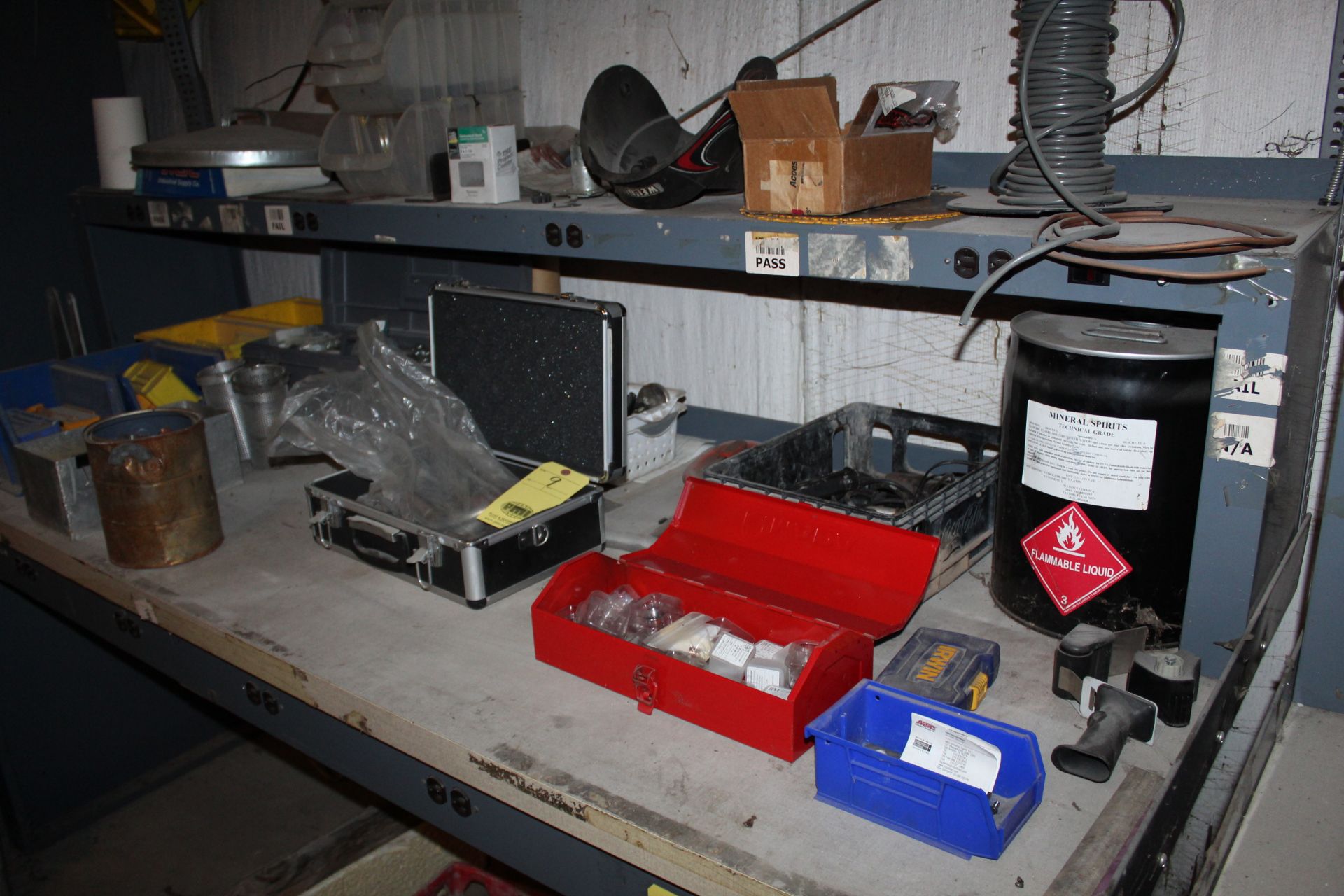 LOT CONSISTING OF: misc. parts, nuts, bolts, tool kit, toolboxes (located on top & underneath